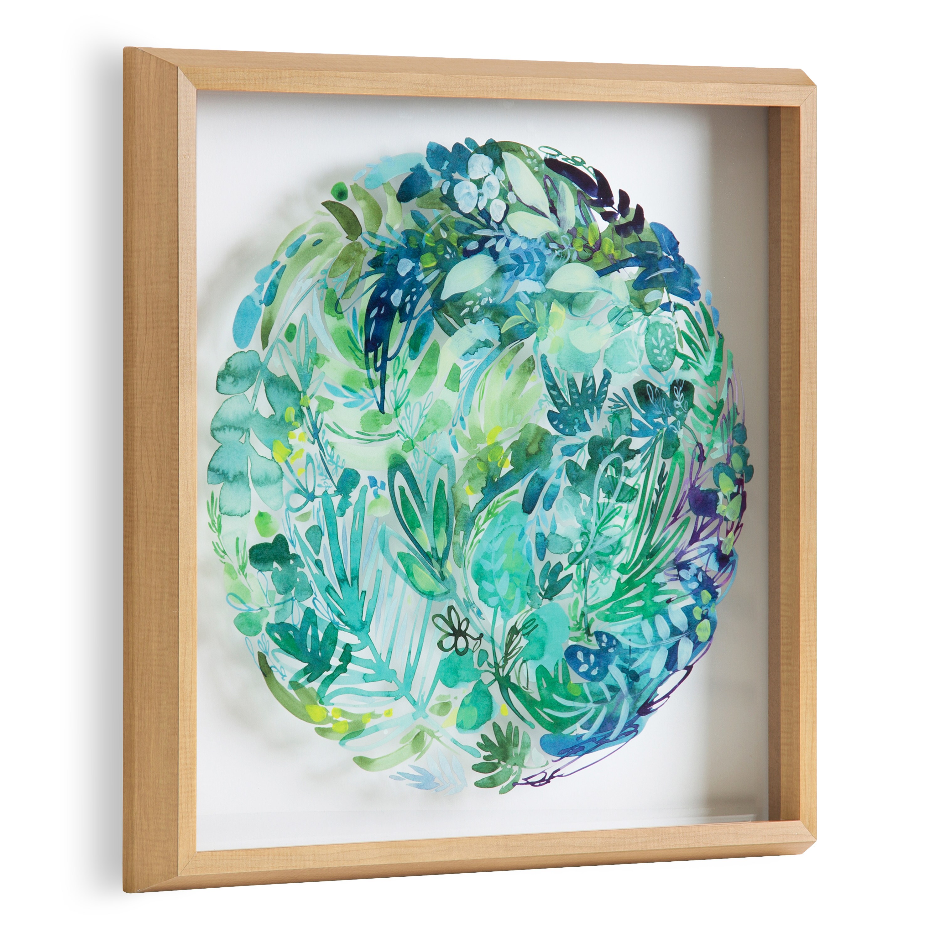 Kate and Laurel 217830 Ci Greenery Creativeingrid Brown Framed 18-in H x 18-in W Floral Glass Print
