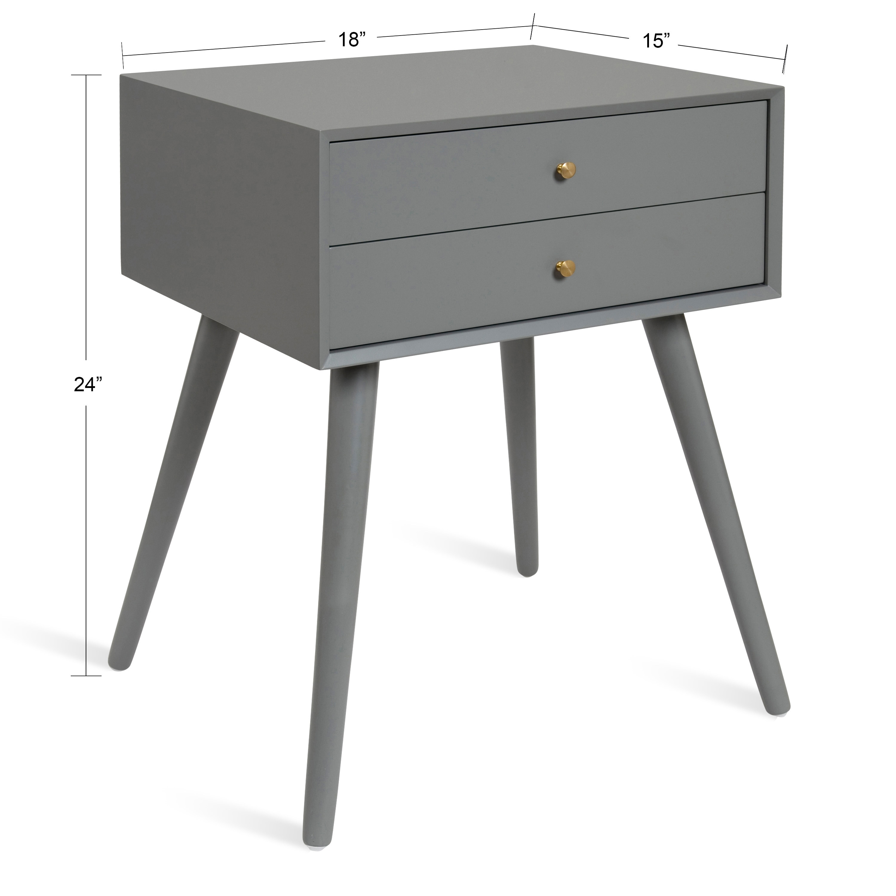 Gray Wooden Midcentury Modern Side Table with Storage Drawers