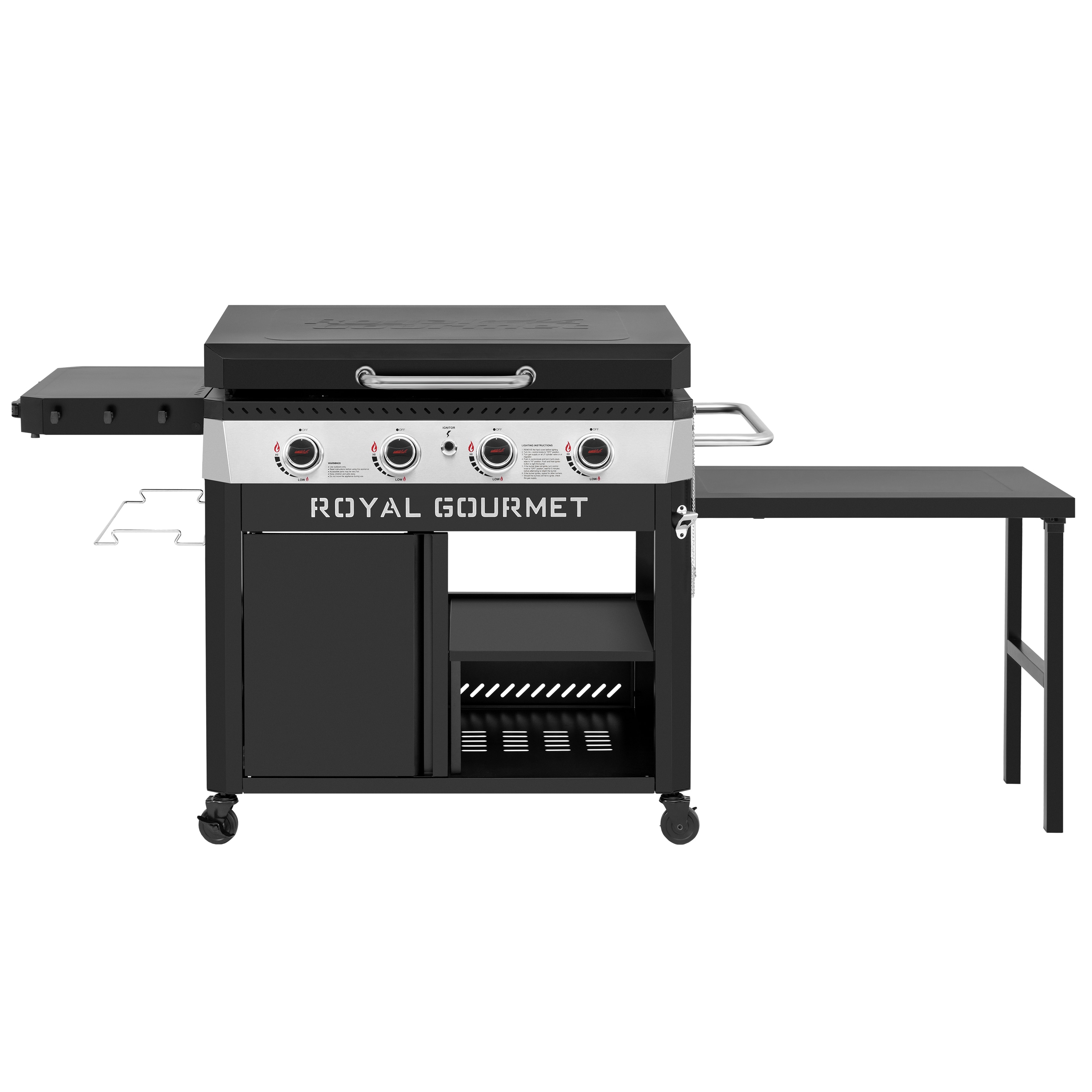 Royal Gourmet GB4008T 34'' Griddle with Foldable Pull-Out Side Table 4 -Burner Liquid propane Flat Top Grill
