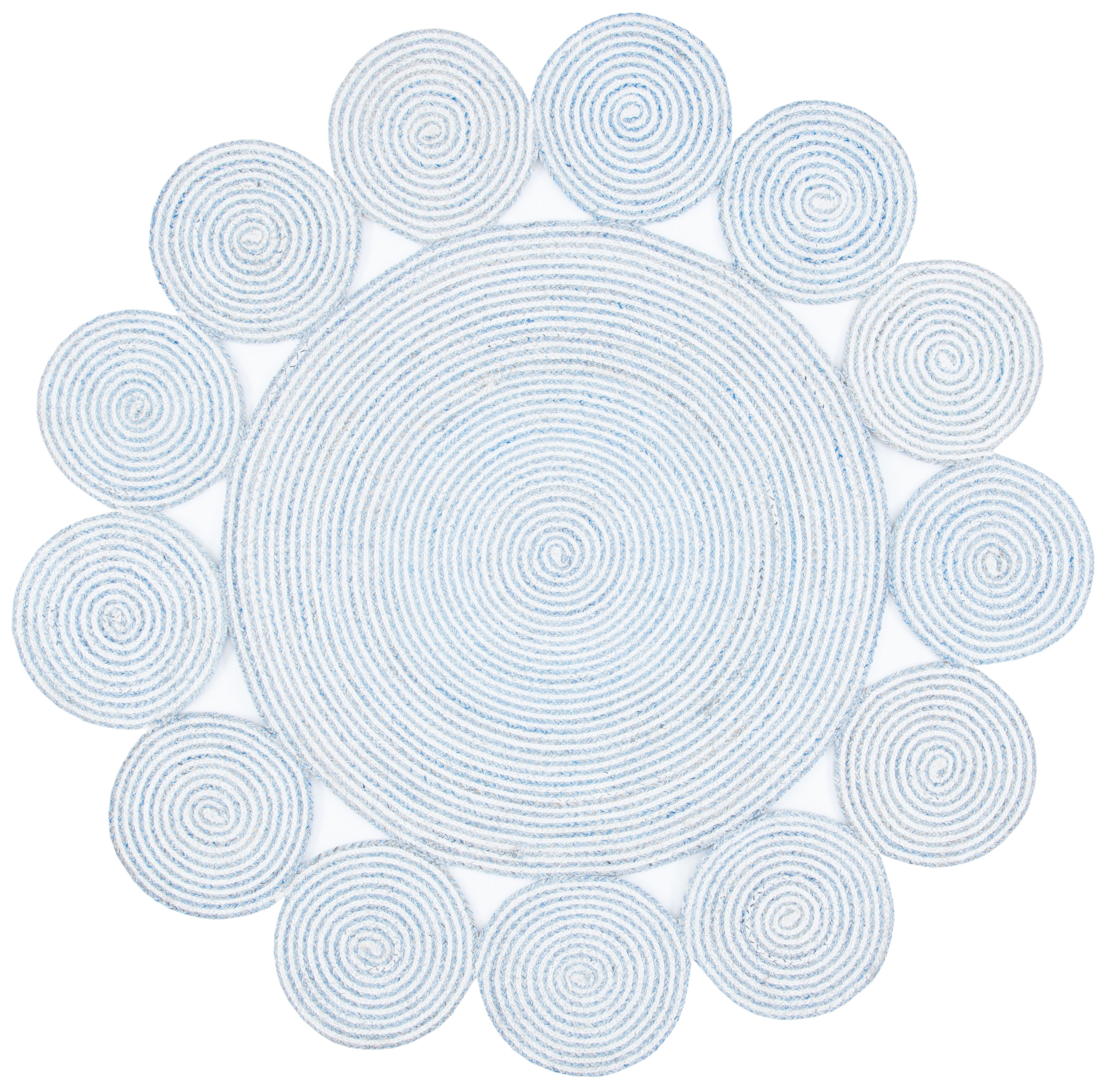 Safavieh CAP230M-7R Cape Cod Flavie 7 x 7 (ft) Polyester Blue/Ivory Round Indoor Abstract Bohemian/Eclectic Area rug