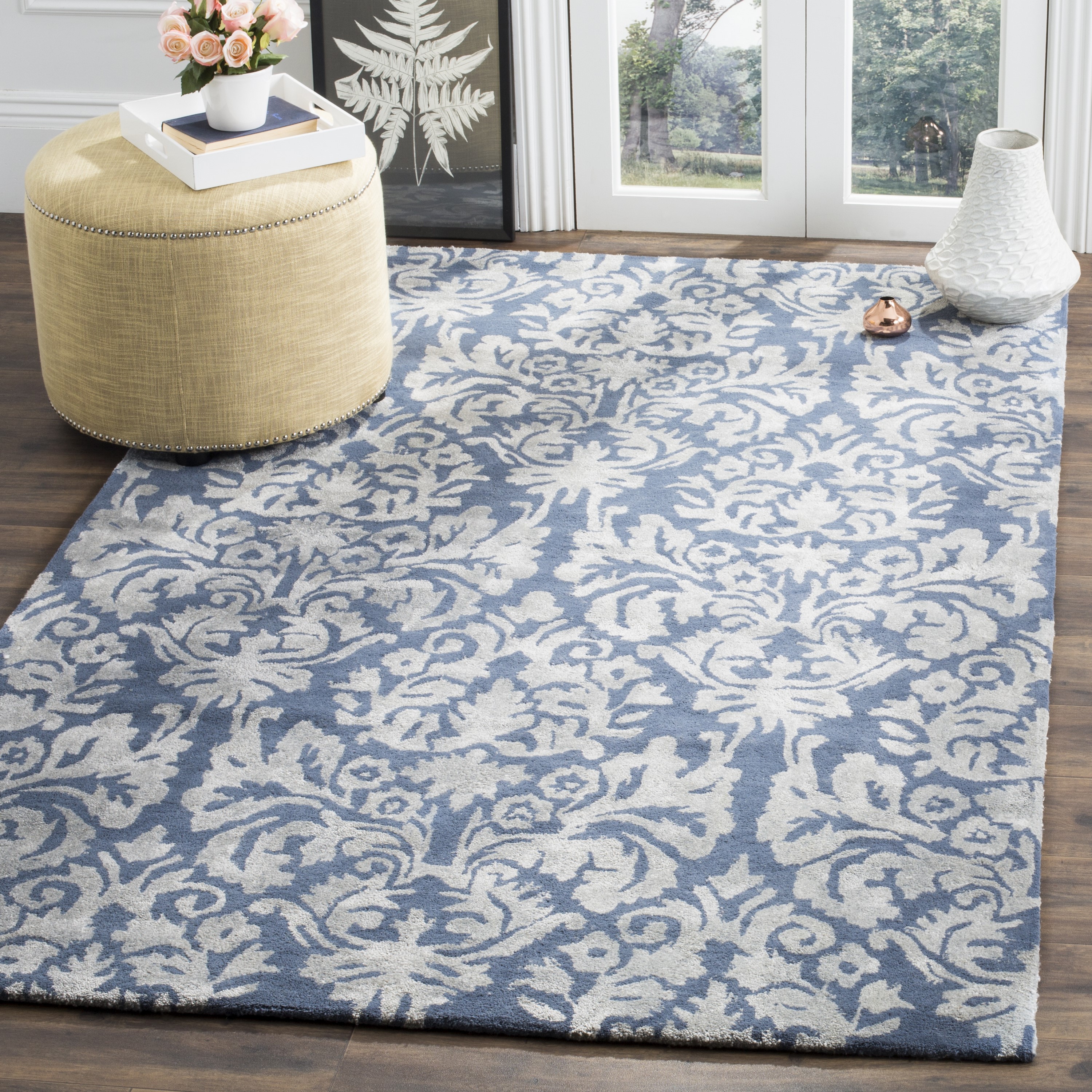 Safavieh Bella Alou 3 X 5 Navy/Gray Indoor Damask Throw Rug in the Rugs ...