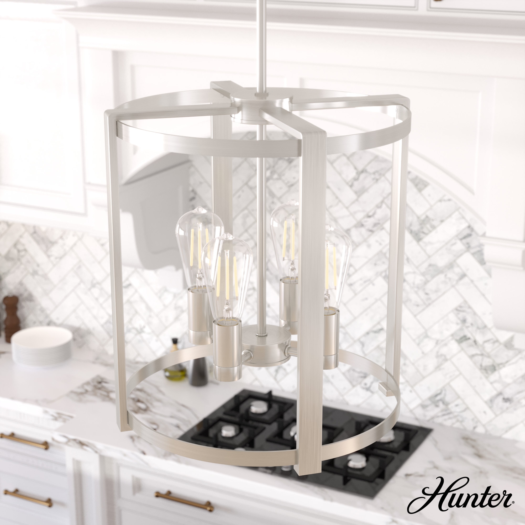 Hunter 19117 Astwood 4 -Light Brushed Nickel Modern/contemporary Bare bulb For Use in Bedrooms, Dining Rooms, Foyers, Kitchens, Living Rooms Chandelier