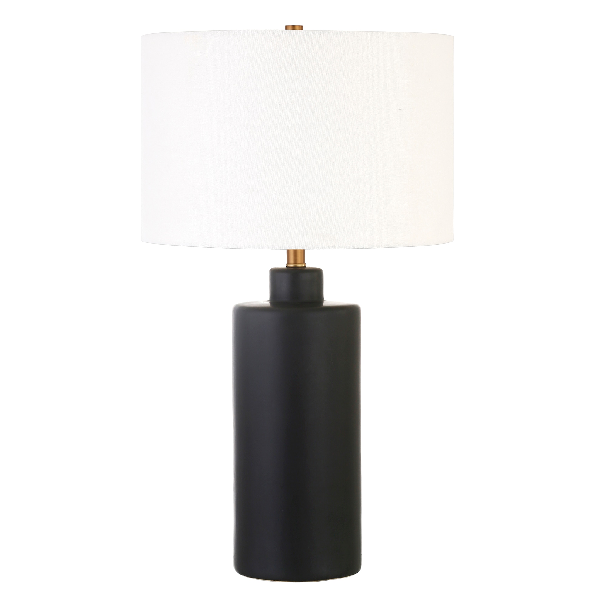 Matte Black Ceramic Nightstand Lamp with White Linen Shade