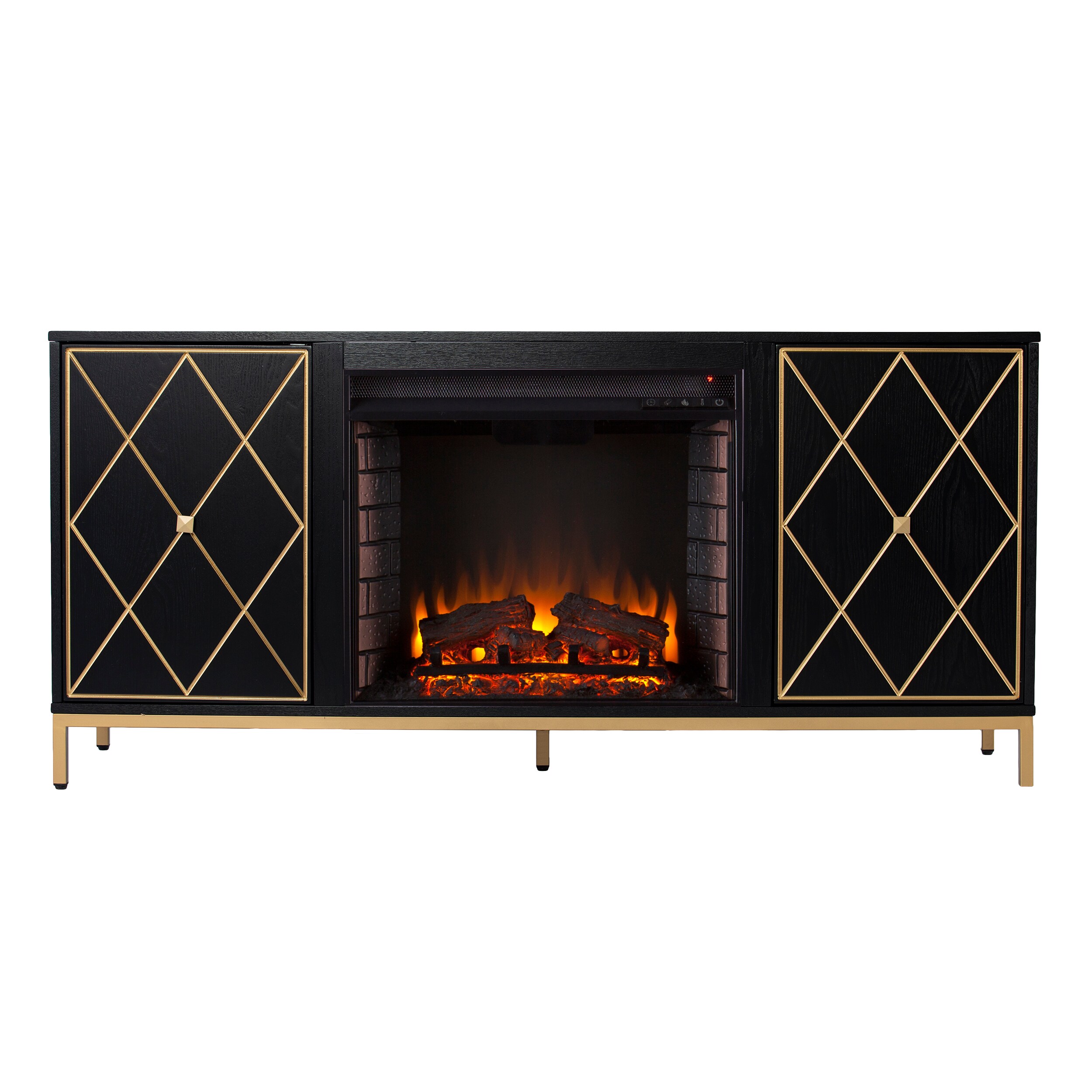 Southern Enterprises FE1111956 58-Inches W Black and gold TV Stand with Fan-forced Flat wall Electric Fireplace with Remote Control Included