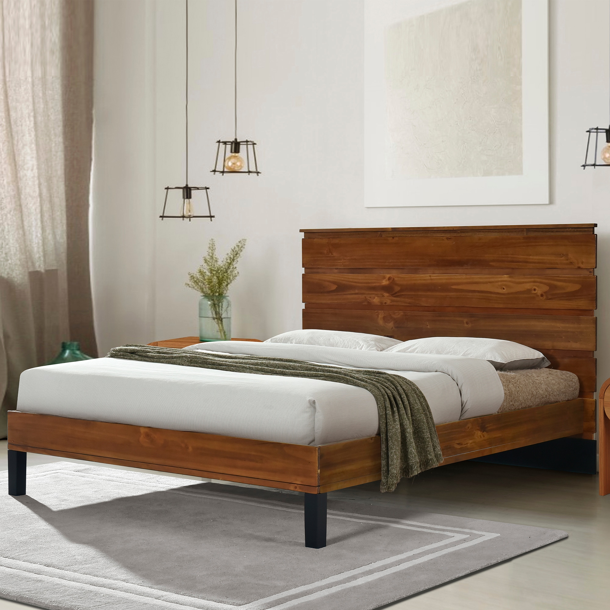 Sumyeg WF-HW61337CF-LA Solid Wood Bed Frame Queen Size Brown Full Wood Bed frame Bed with Storage