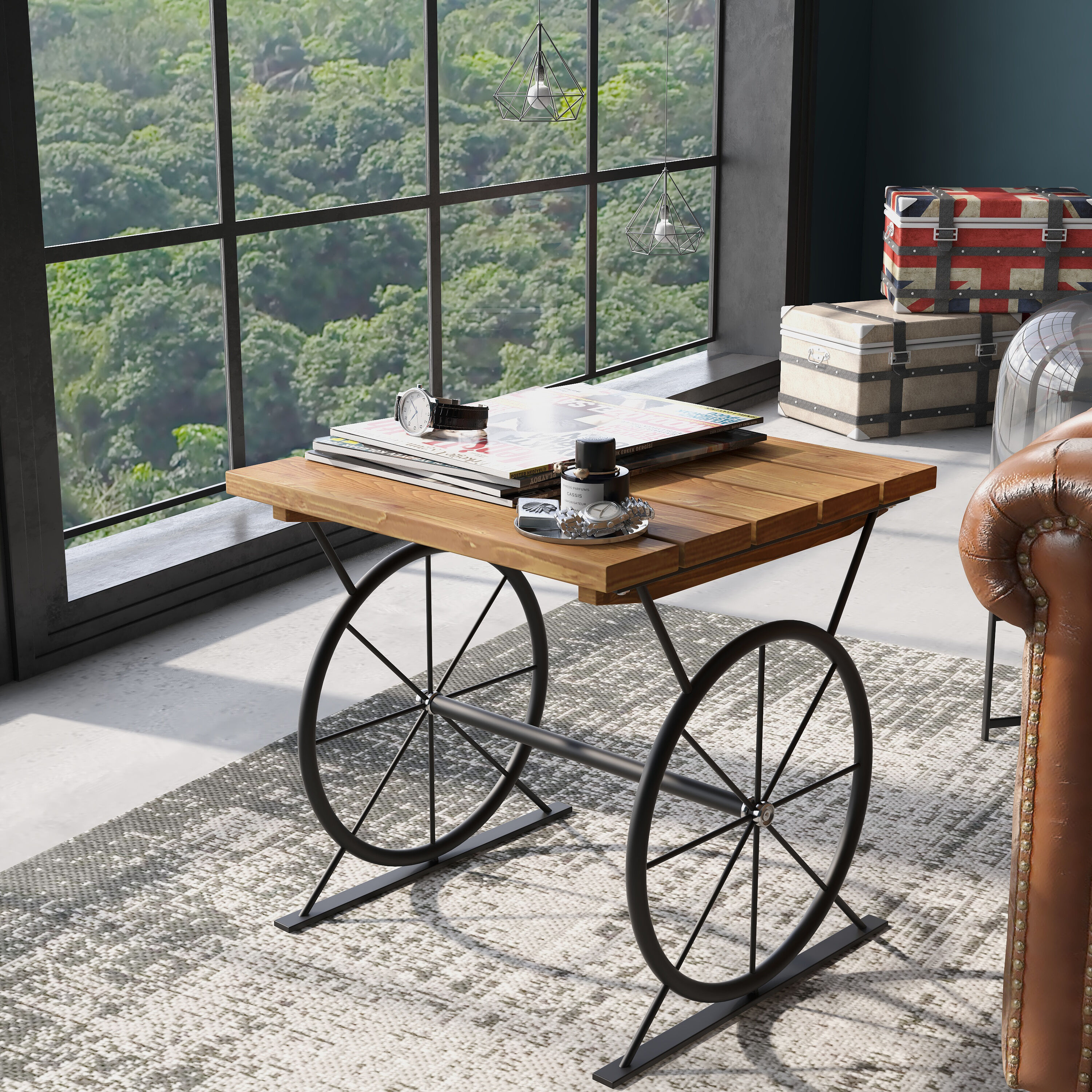 Furniture of America YNJ-1896C27-ET Deebo 18.5-Inches W x 18.7-Inches H Warm Oak Wood Square Industrial End Table Assembly Required