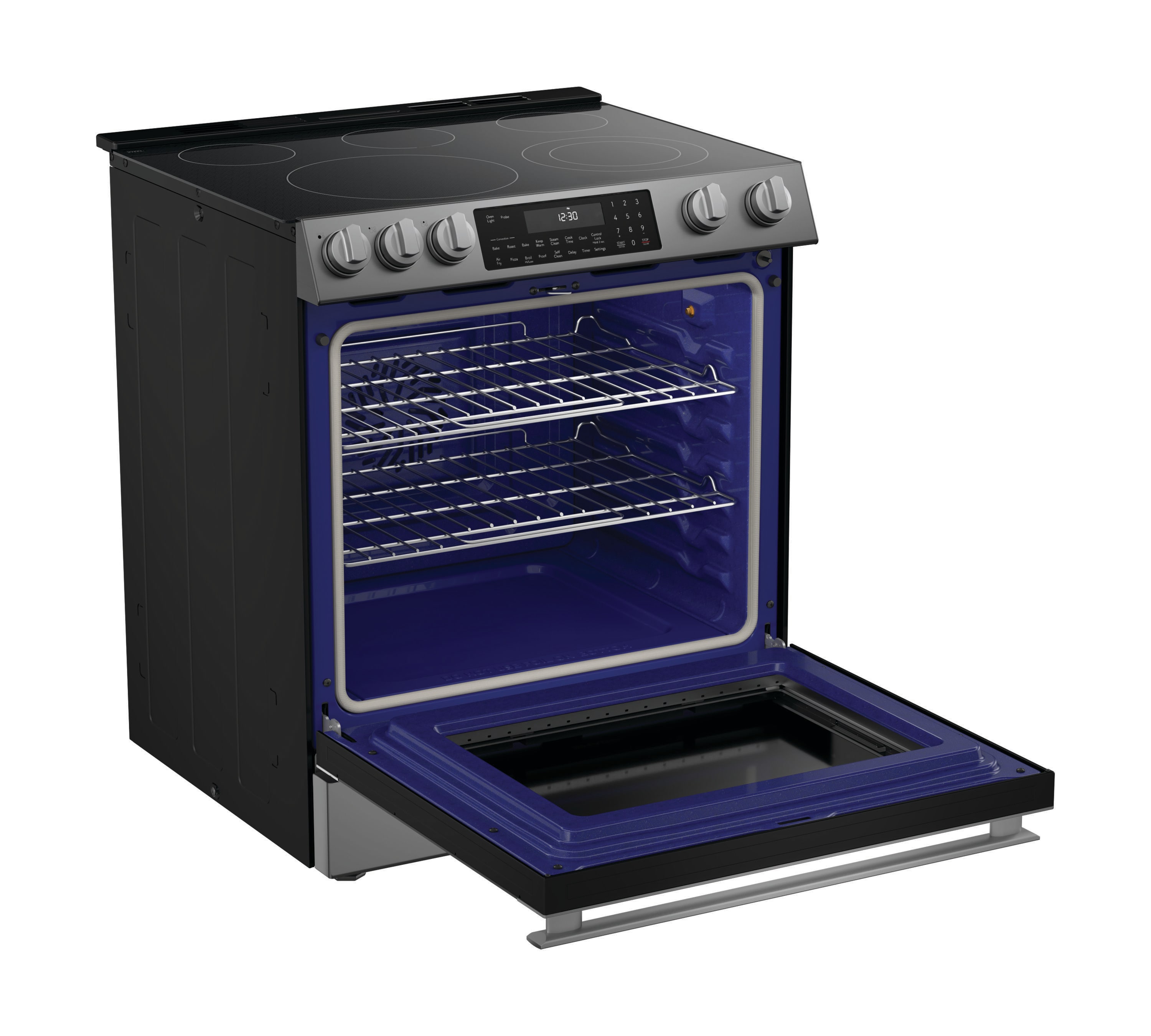 Midea 30-in Glass Top 5 Burners 6.3-cu ft Self-Cleaning Air Fry