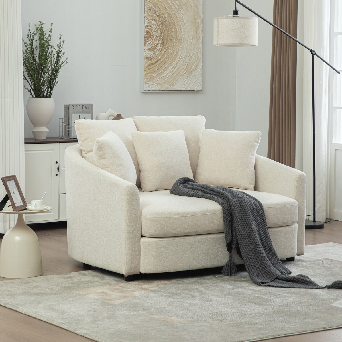 Streamdale Furniture - Streamdale 56.3'' Wide Upholstered Round Cuddle Chaise with Pillows Beige