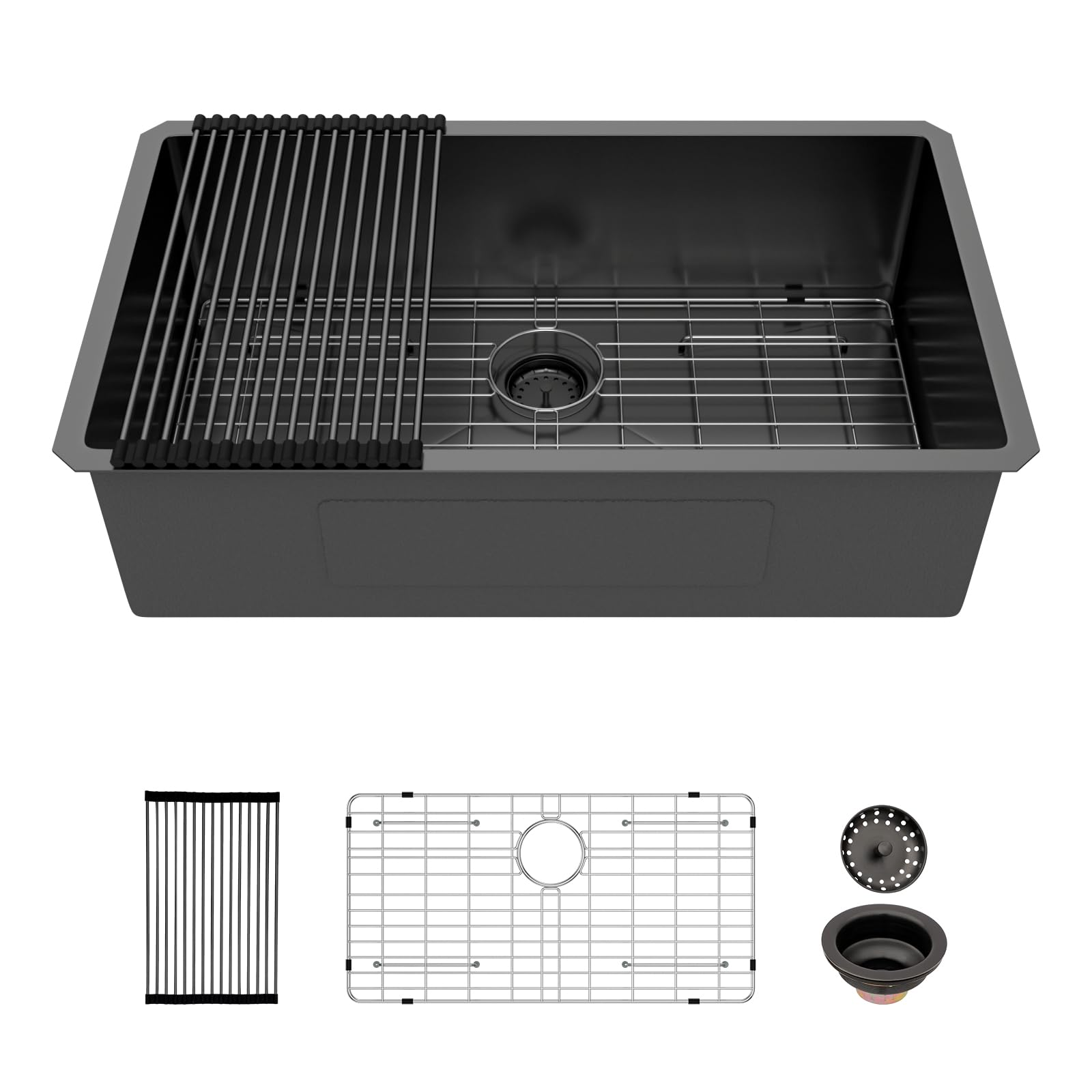 LILILIAN FMY  33 Inch Black Undermount Kitchen Sink Stainless Steel Single Bowl Round Corner Basin durable home and garden accessory designed for