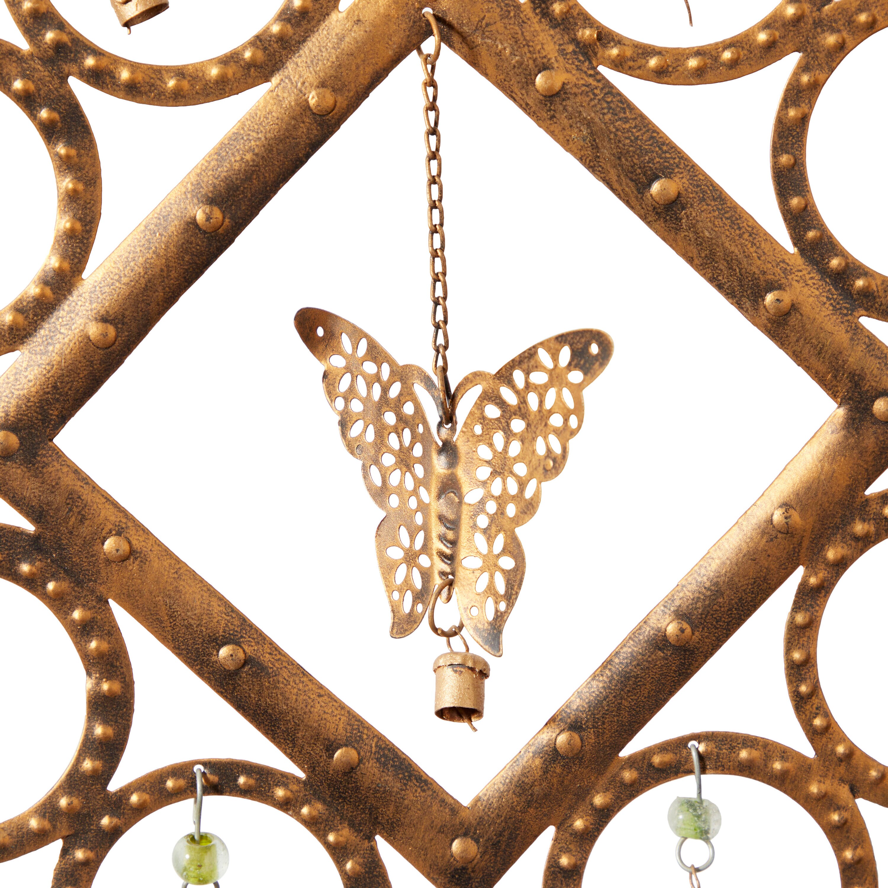 Brass Butterfly Wind Chime with Beads and Bells