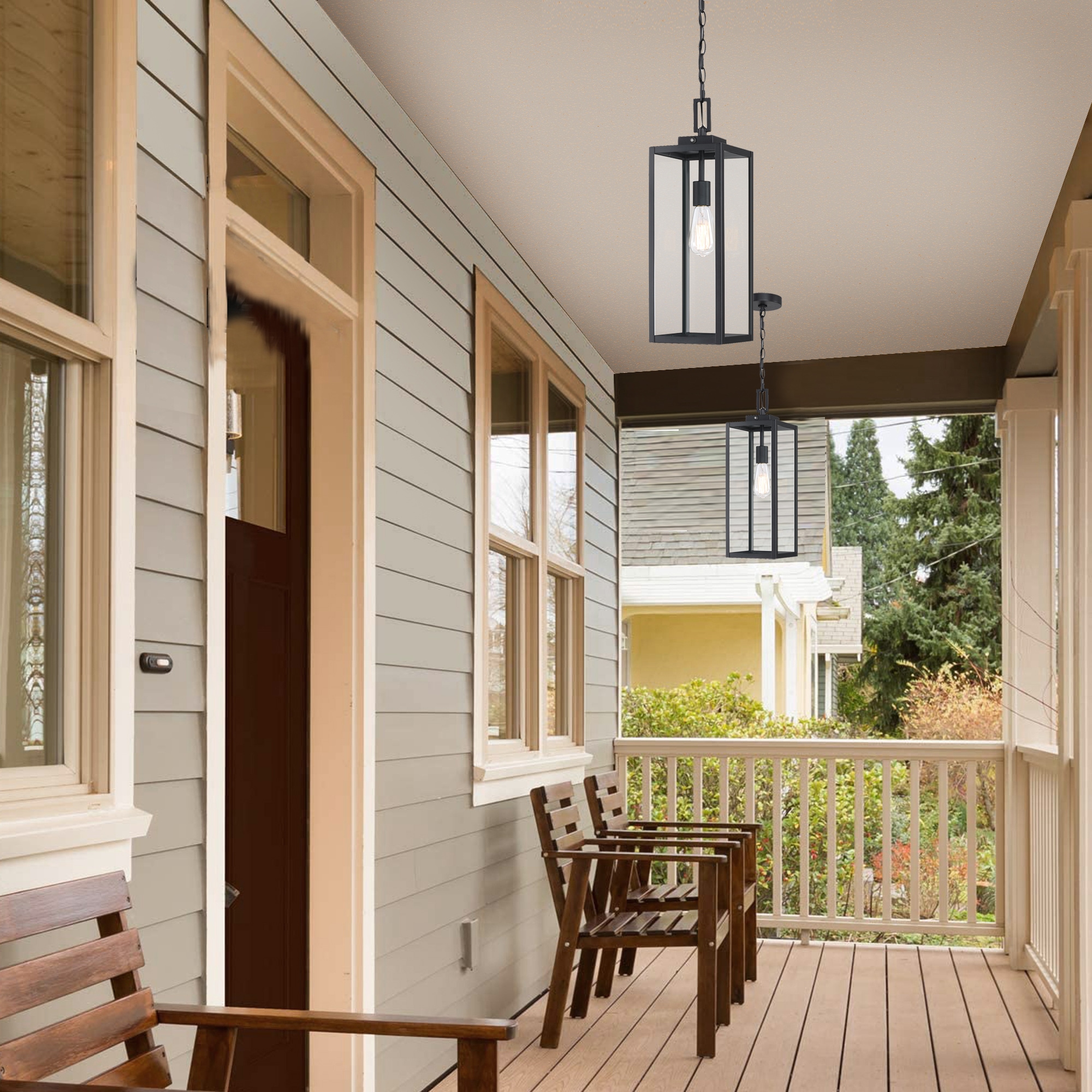 Matte Black Outdoor Hanging Lantern with Clear Glass Shade