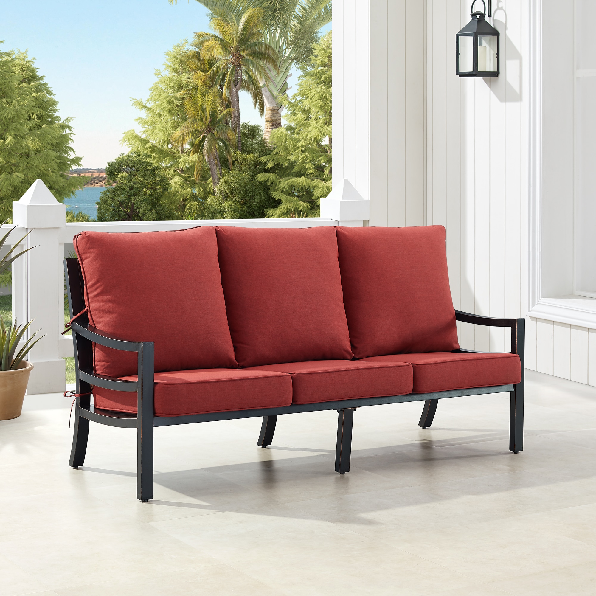 Oakland Living HUDSON-SF-RDCU-AC High Quality Luxury Outdoor Sofa with Red Cushions and Aluminum Frame