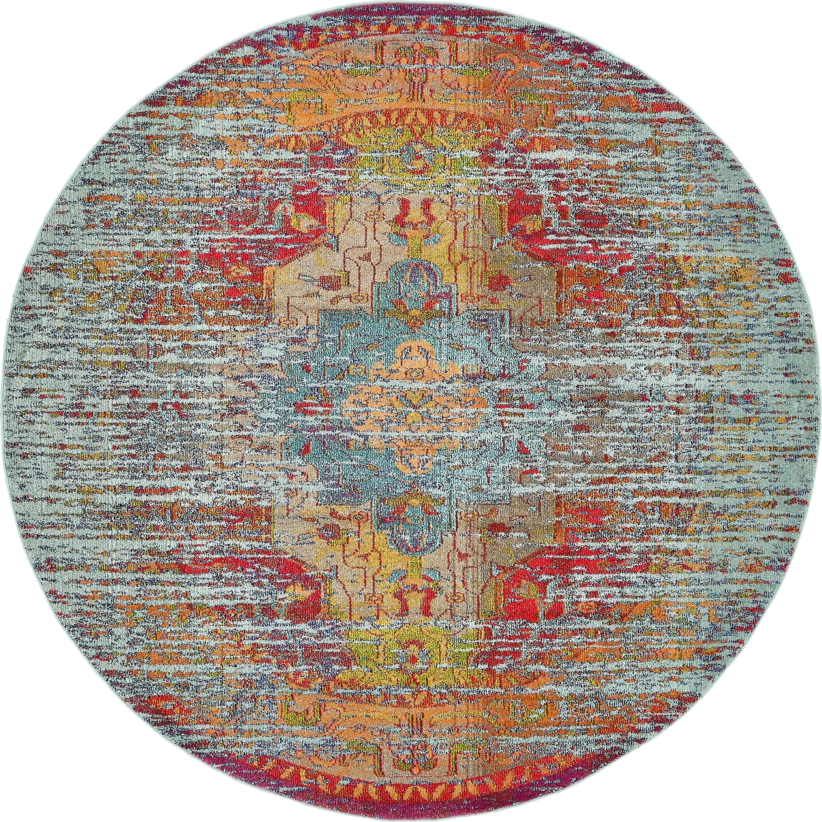Unique Loom 3140083 Picasso Vita 8 x 8 (ft) Loomed Polypropylene Light Blue/Navy Blue Round Indoor Medallion Bohemian/Eclectic Area rug