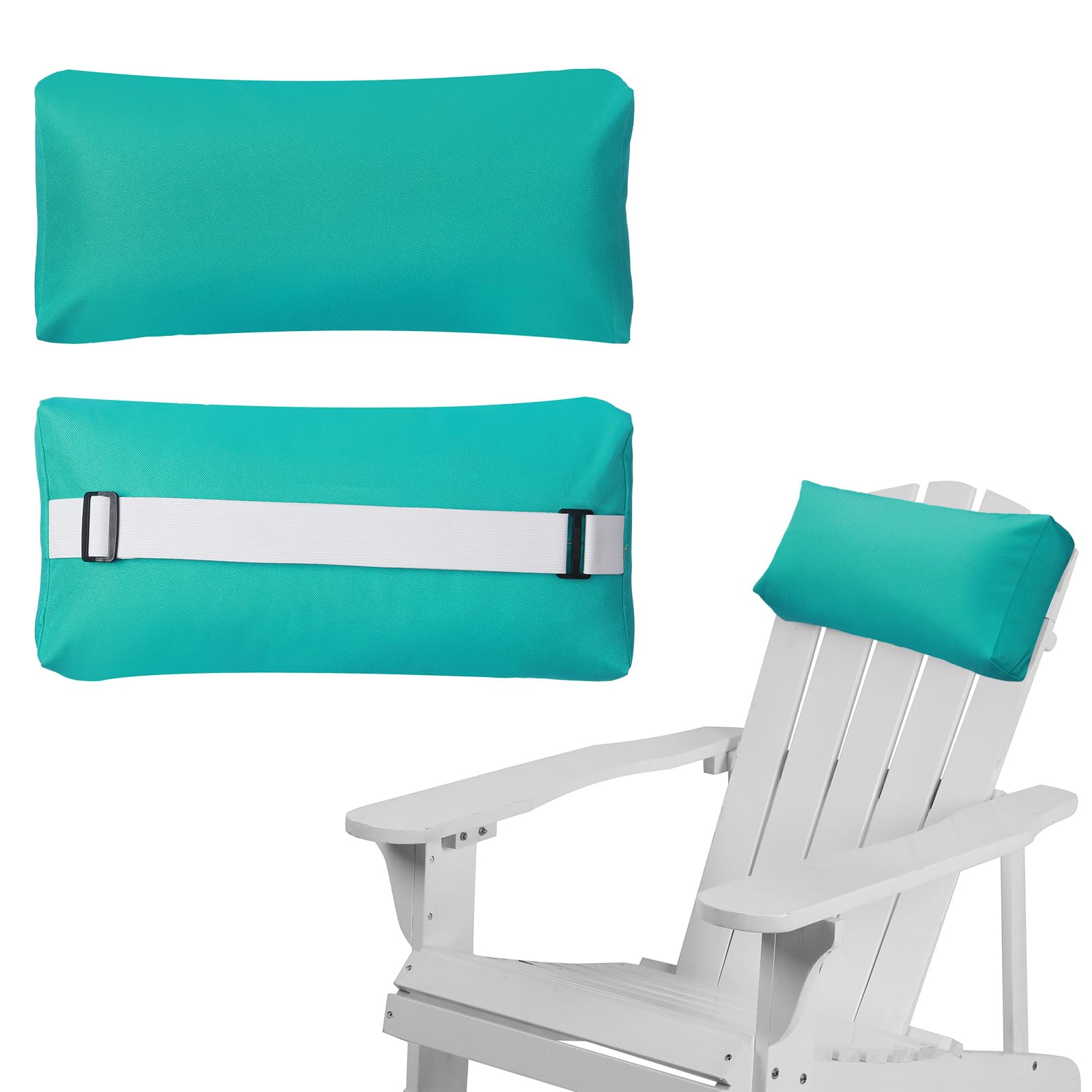 ITOPFOX  Chaise Lounge Head Pillow 2 Pack Outdoor Patio Pillows with Adjustable Strap for Recliner Beach Pool Lounger Office Chair Turquoise