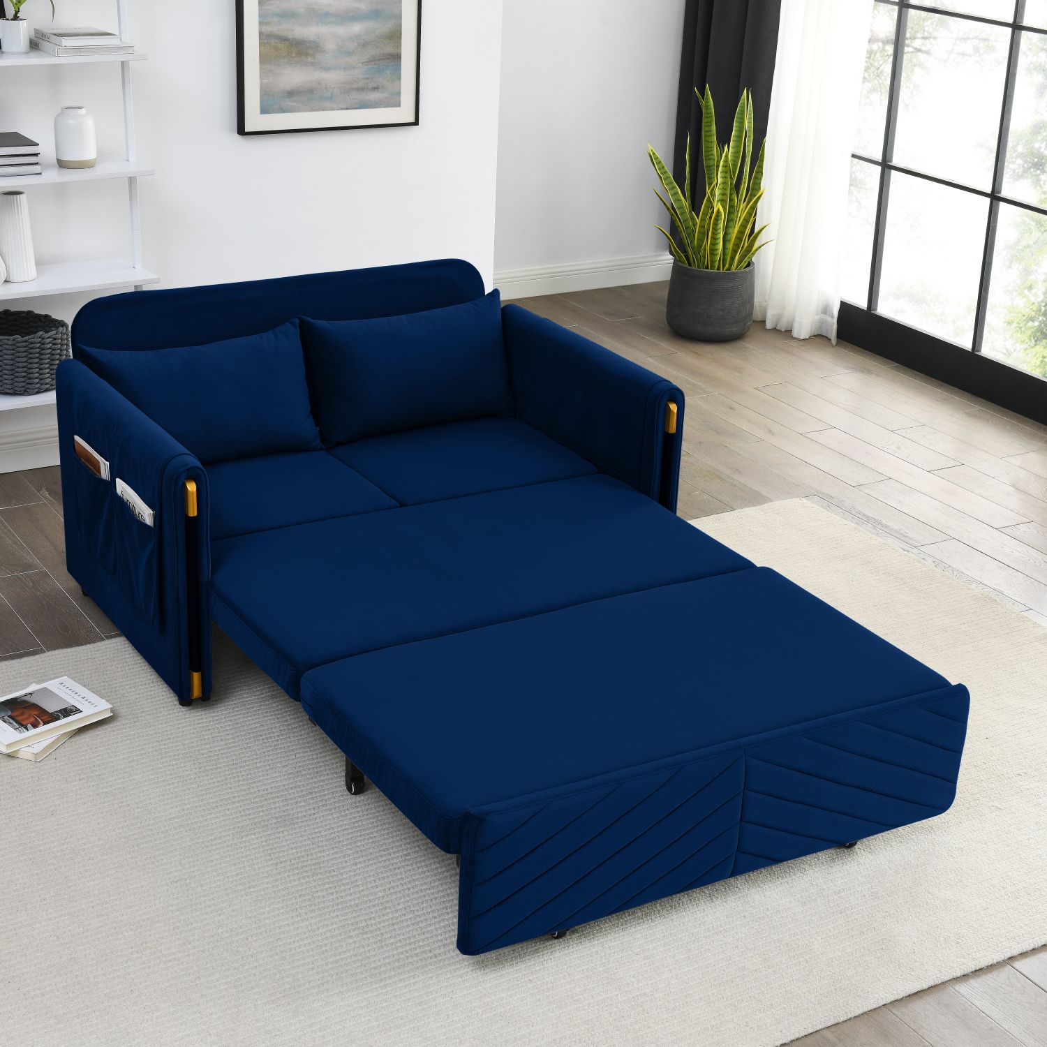 JASMODER W119353525 Modern Blue Velvet Sofa