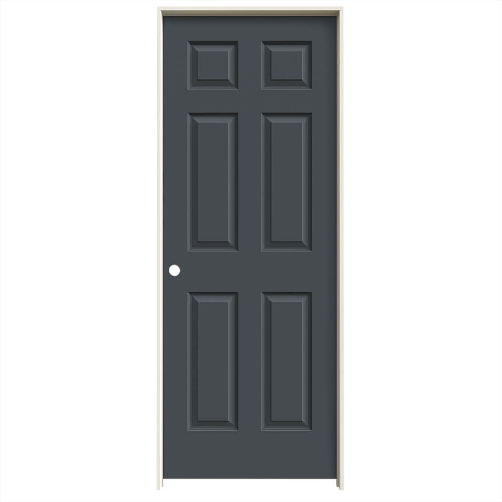 JELD-WEN LOWOLJW136600489 32-in x 80-in Slate Solid Core 6-panel Right Hand Smooth Prefinished Molded Composite Flat Jamb Single Prehung Interior Door