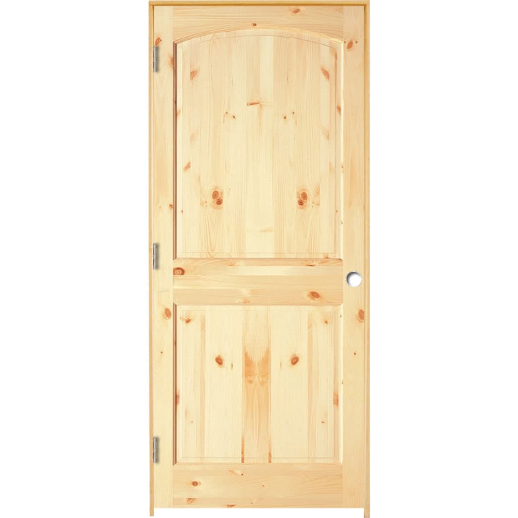 RELIABILT LOE830598 36-in x 80-in Unfinished Solid core 2-panel arch top Right hand Unfinished Pine Wood Flat Jamb Single Prehung Interior Door