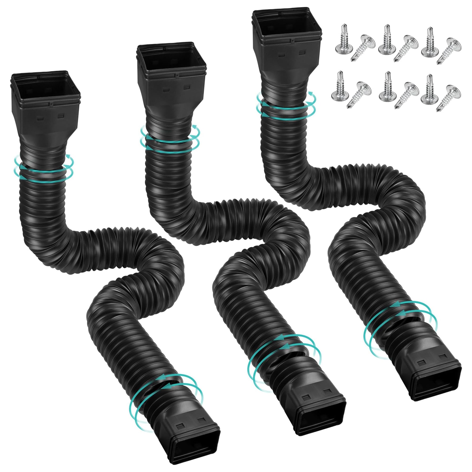 Misopily 3 Pack Flexible Rain Gutter Downspout Extensions Extends 21 to 58 Inch Fits 2x3 3x4 3x3 Inch Drain Pipes Black Durable Bendable Design