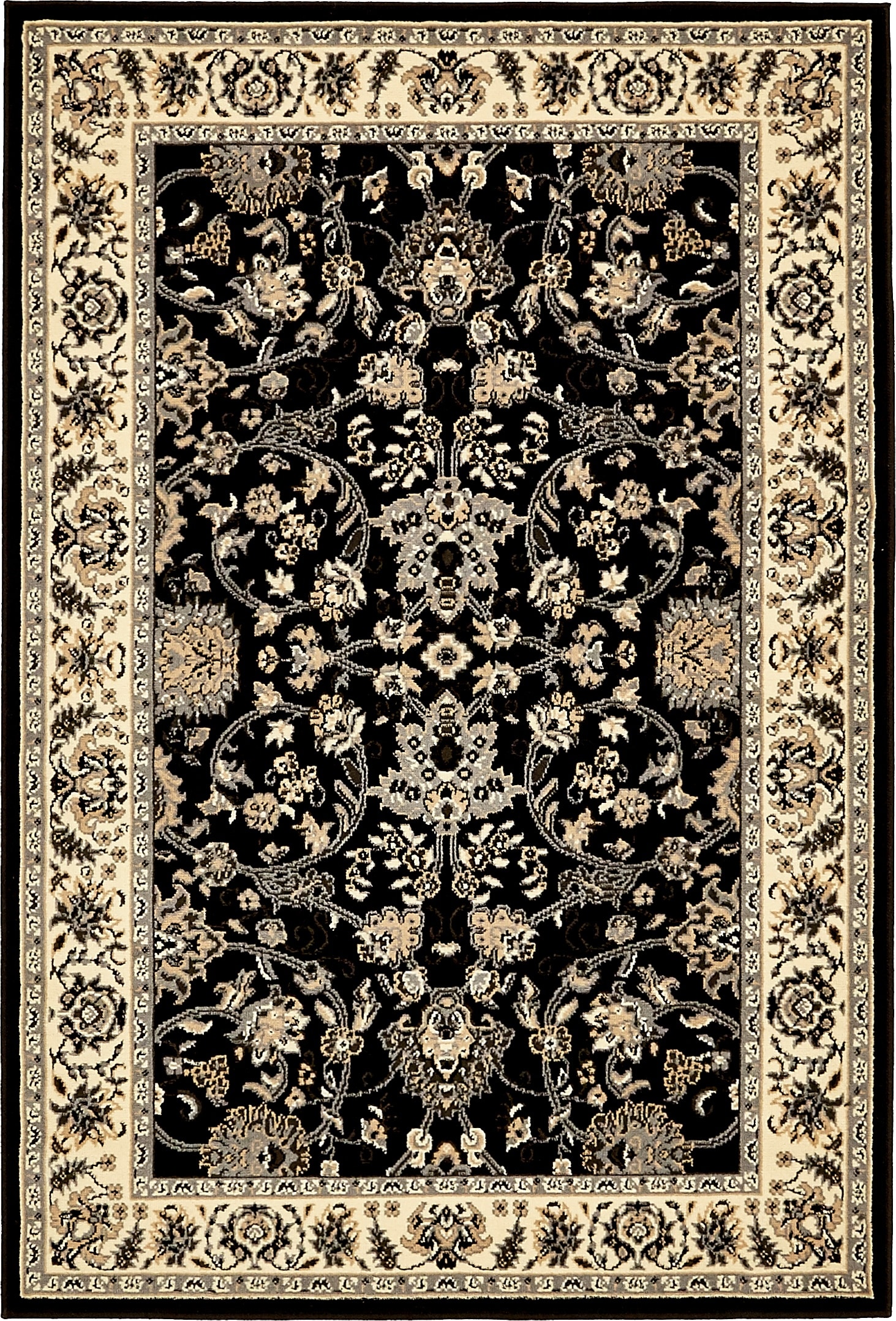 Unique Loom 3137489 Washington Sialk Hill 4 x 6 (ft) Loomed Polypropylene Black/Gray Rectangular Indoor Floral/Botanical Area rug