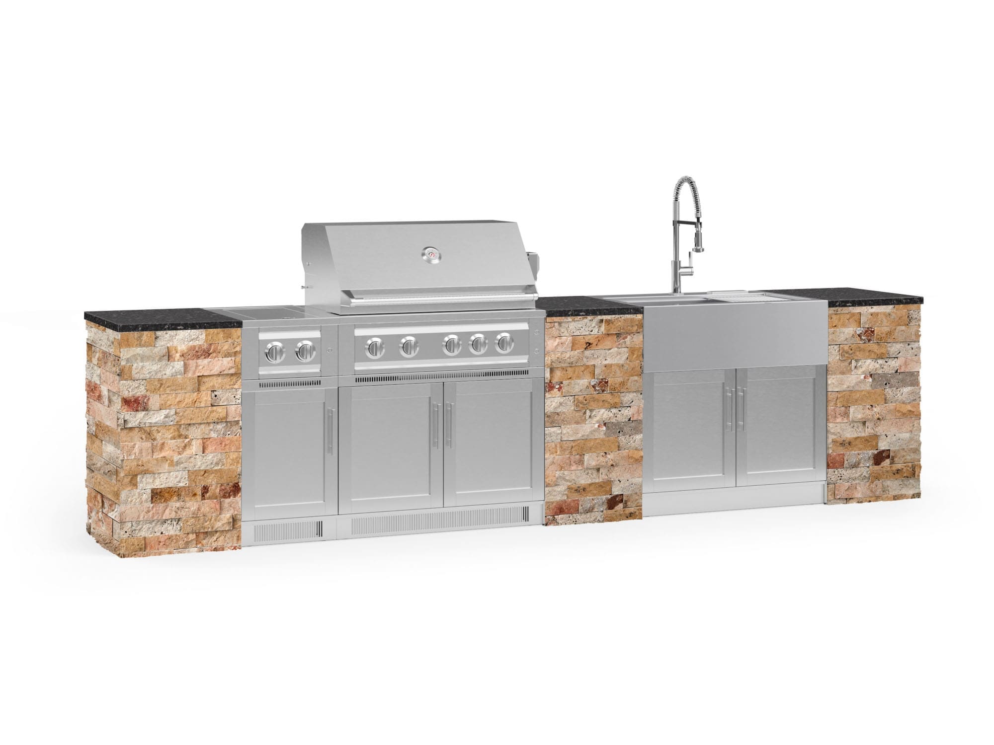 NewAge Products 69258 Signature Series Cabinets Platinum Grill 11 -Piece 145.16-in W x 25.5-in D x 58.64-in H Modular Outdoor Kitchen Set 7 Burners