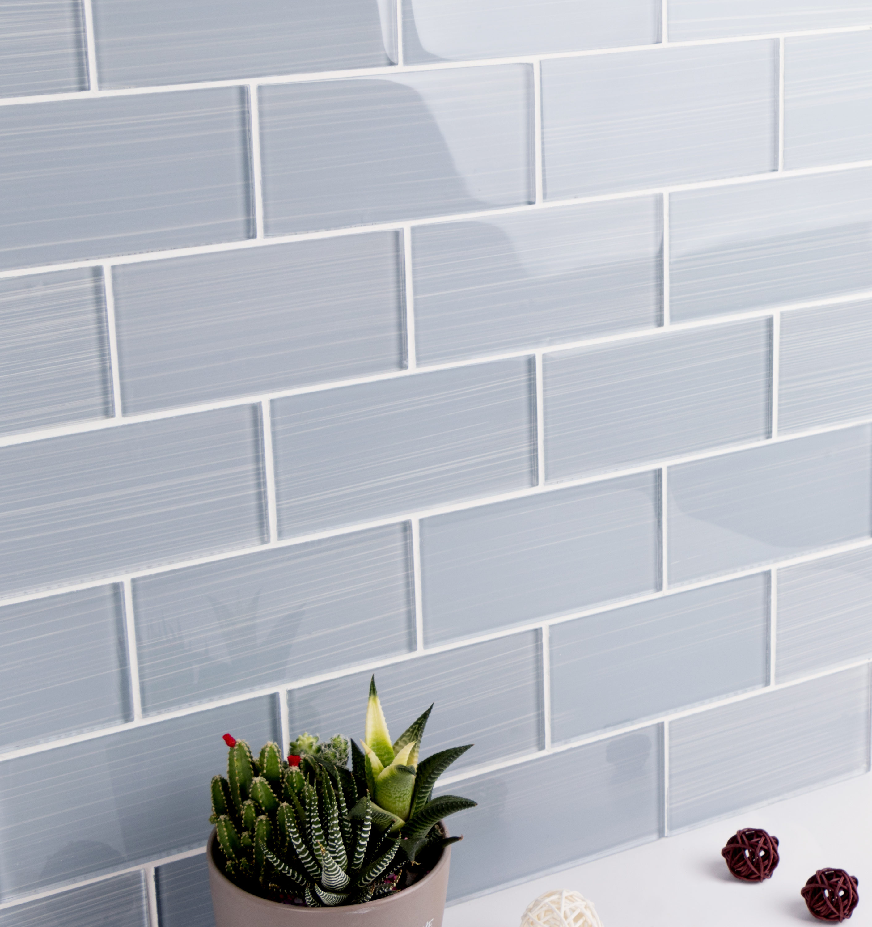 Soft Gray Hand-Painted Glass Mosaic Bathroom Wall Tile