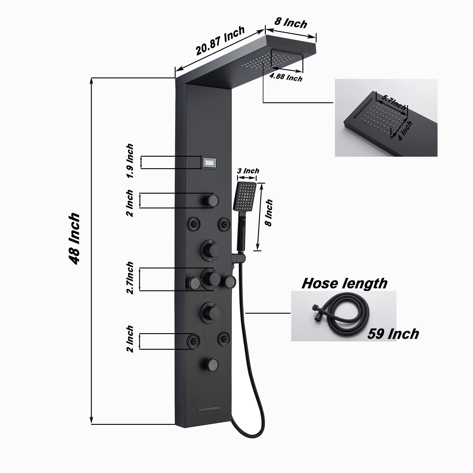 BYH SS-5001-MB Showerhead-Bar-Panels - View #5