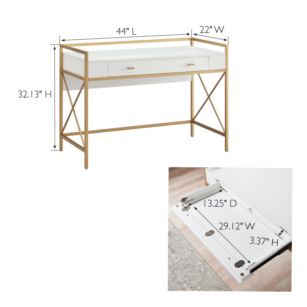 Claudette 48 Wide White Gold Corner Computer Writing Desk