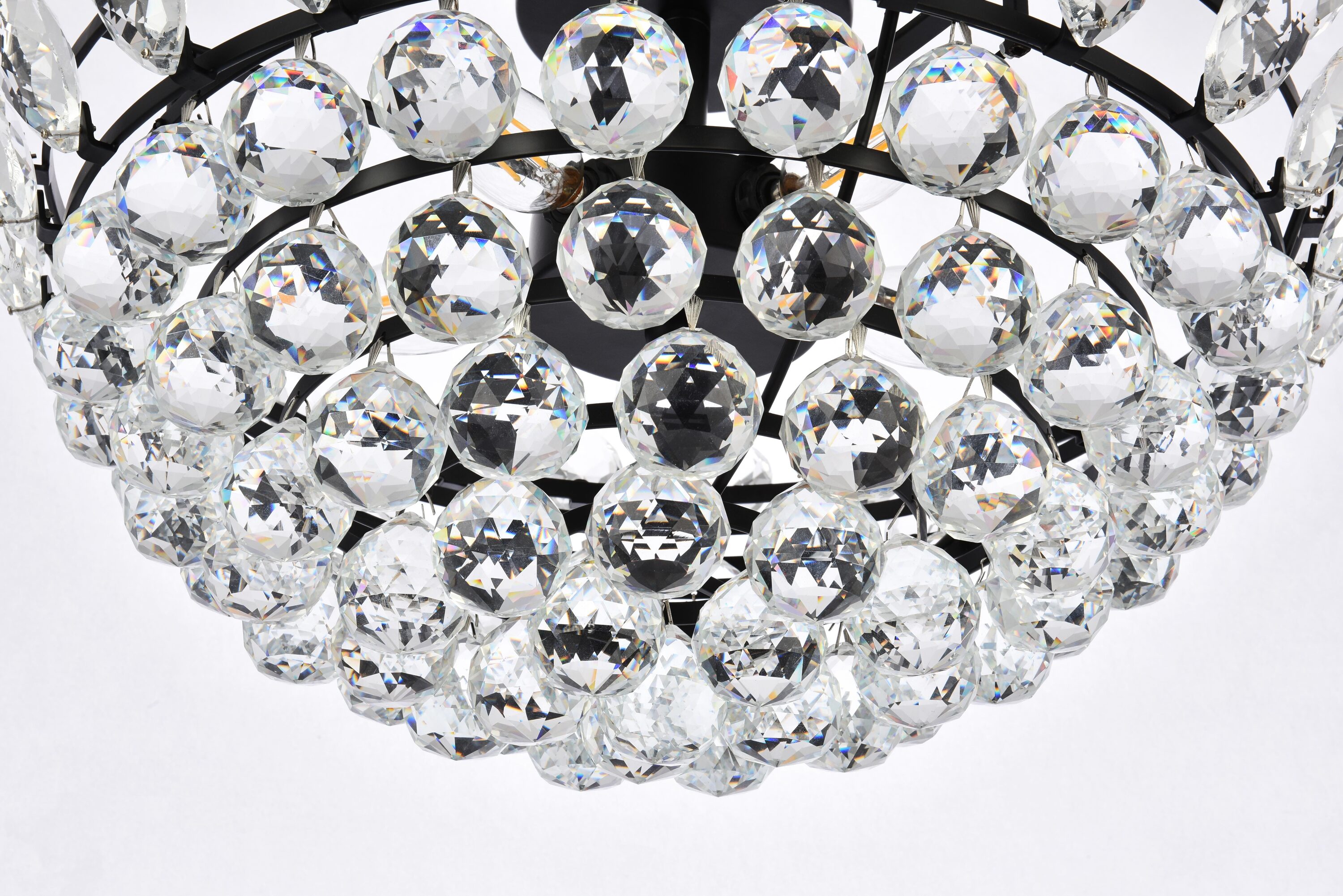 Emilia 20" Black Iron and Crystal Flush Mount