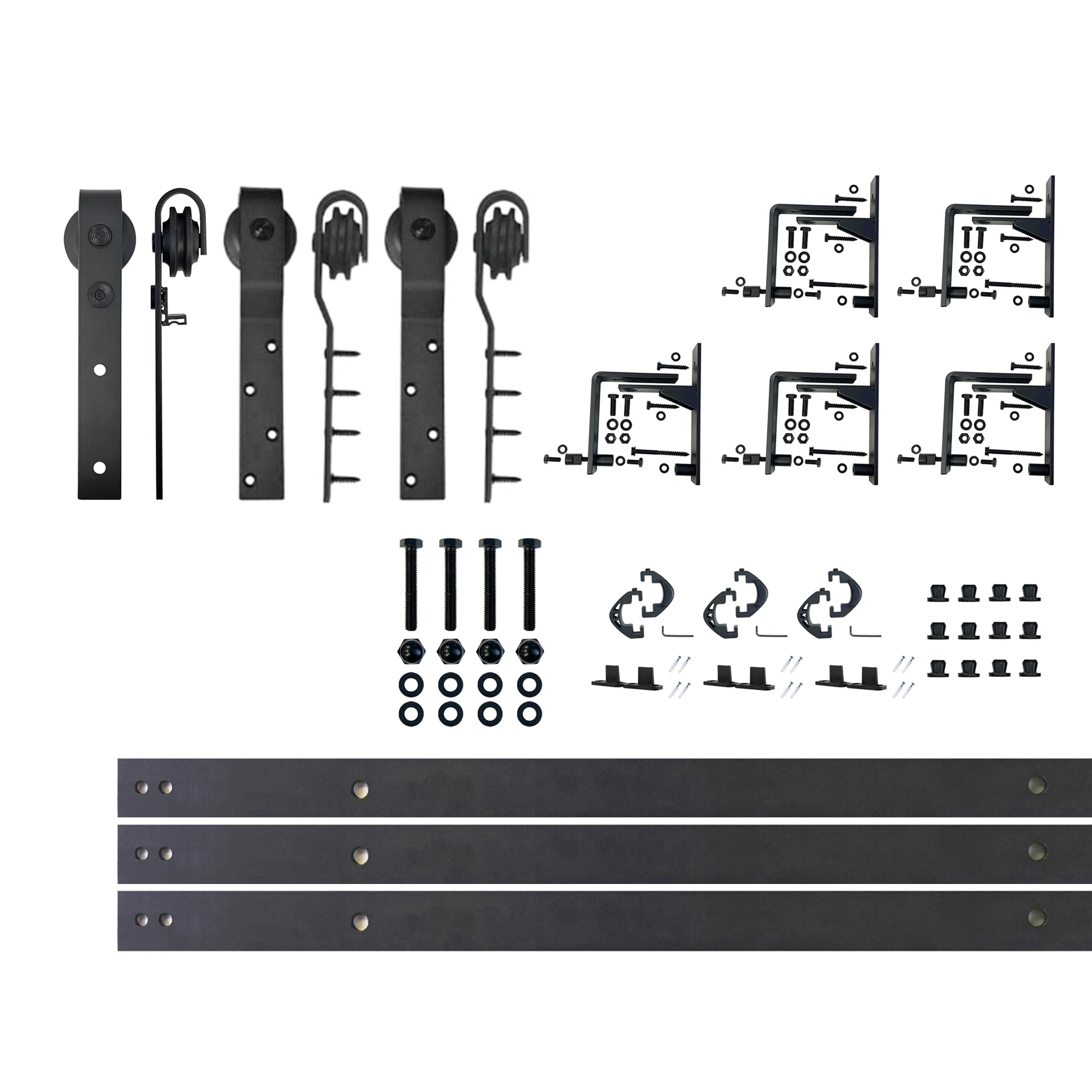 HOMACER YT7TGH079C 79-in Rustic black Black Indoor J-strap Triple bypass Barn door hardware kit