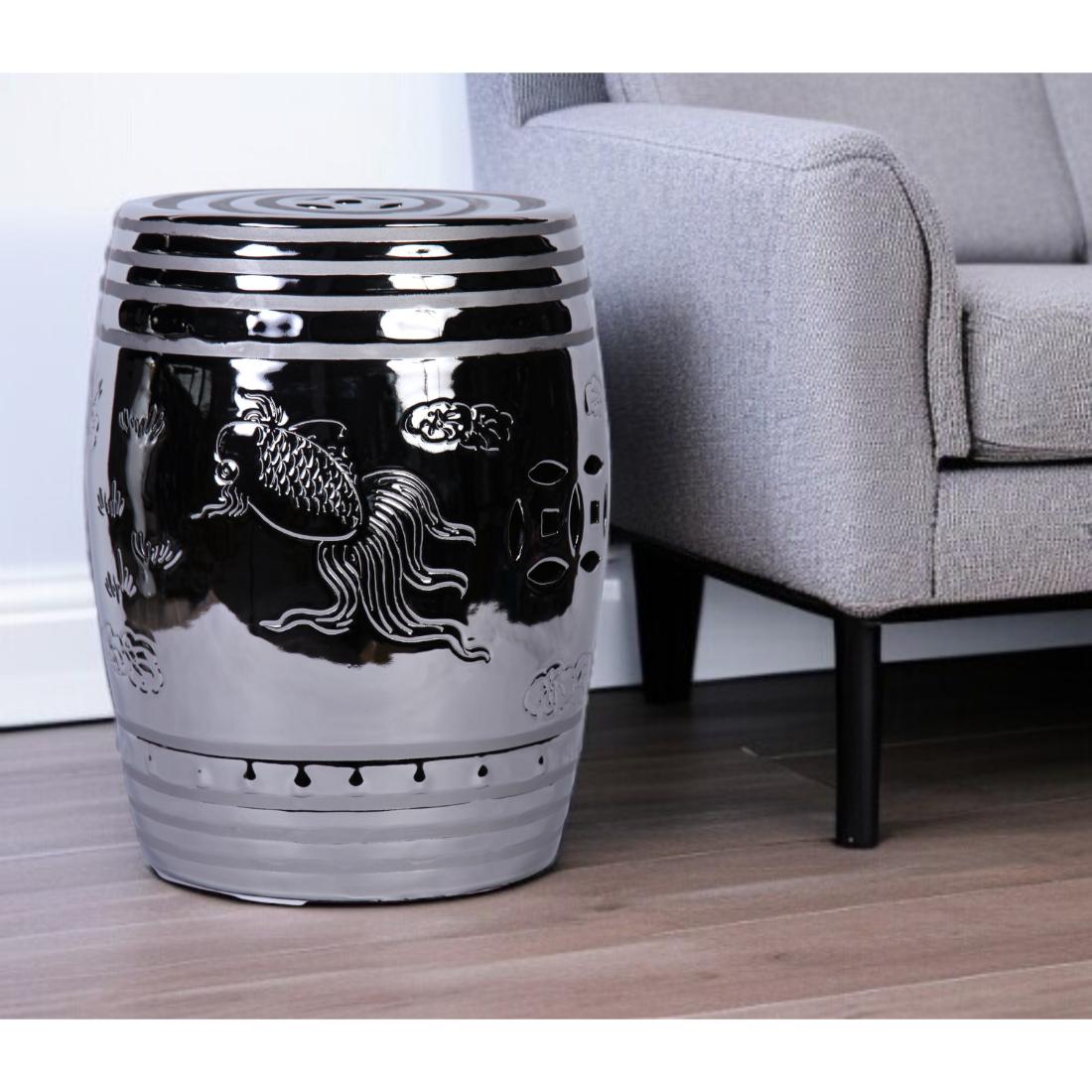 HomeRoots 4000571688 12.5-in W x 17-in H Silver Slate Round Modern End Table