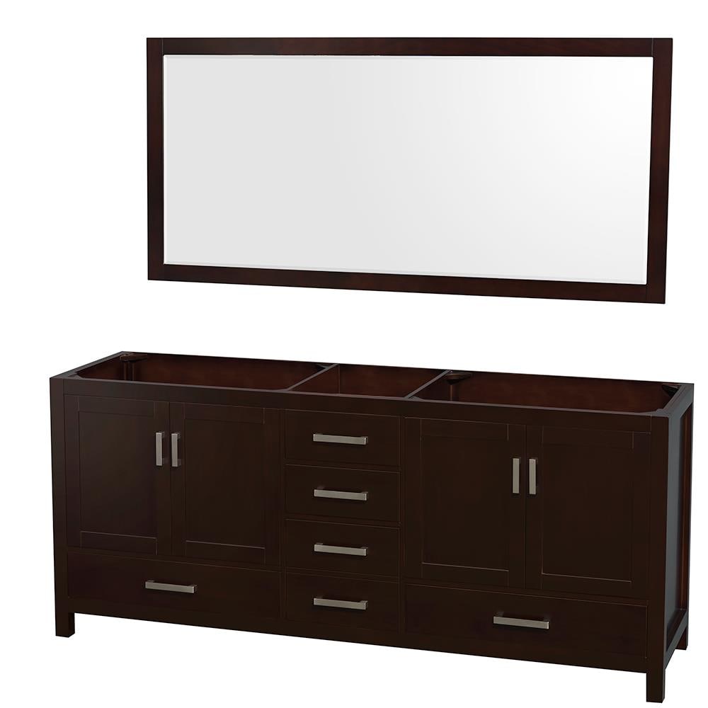 Wyndham Collection WCS141480DESCXSXXM70 Sheffield 80-in Espresso with Brushed Chrome Trim Bathroom Vanity Base Cabinet without Top (Mirror Included)