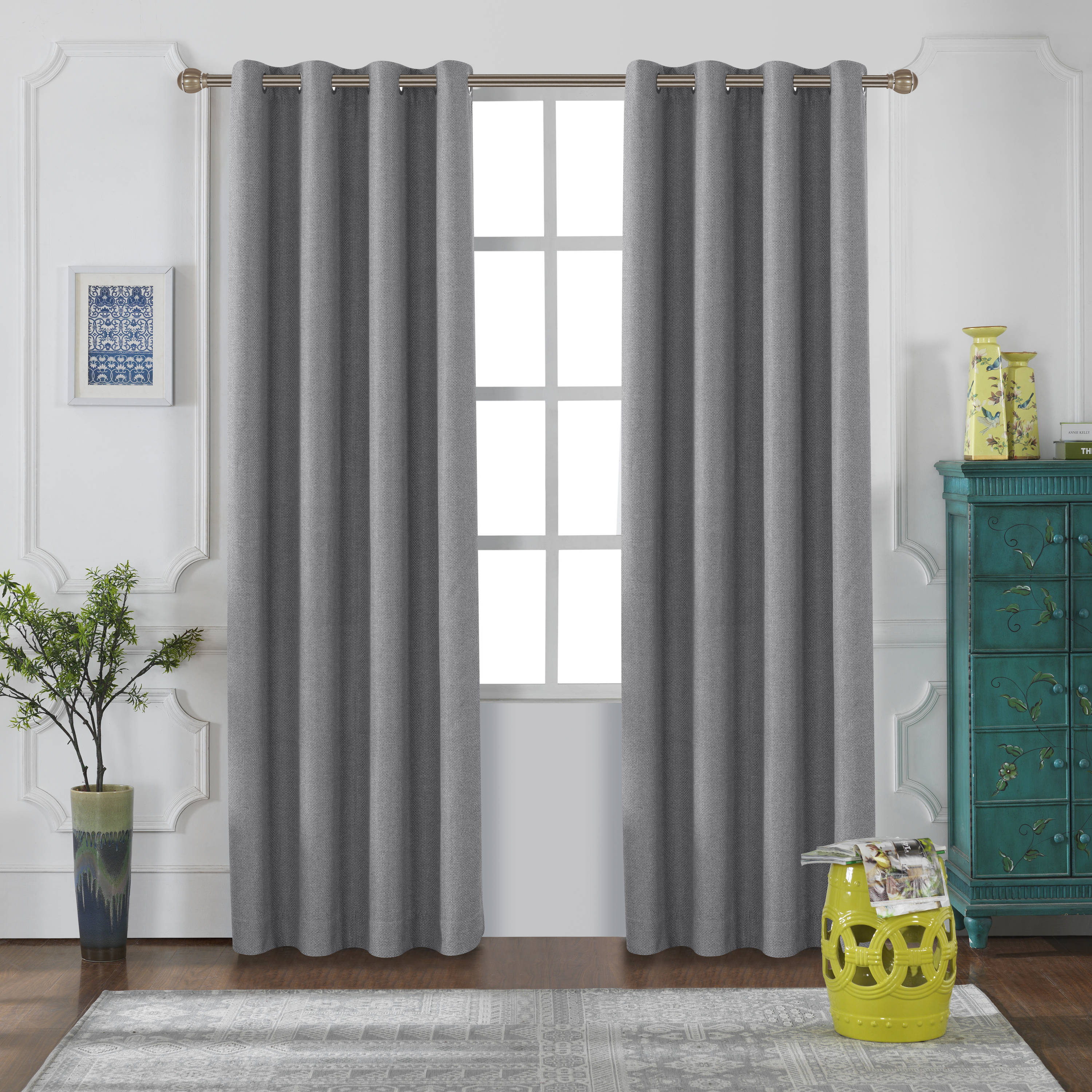  VENUS-108-G 108-Inches Grey Trellis Room darkening Grommet Single curtain panel