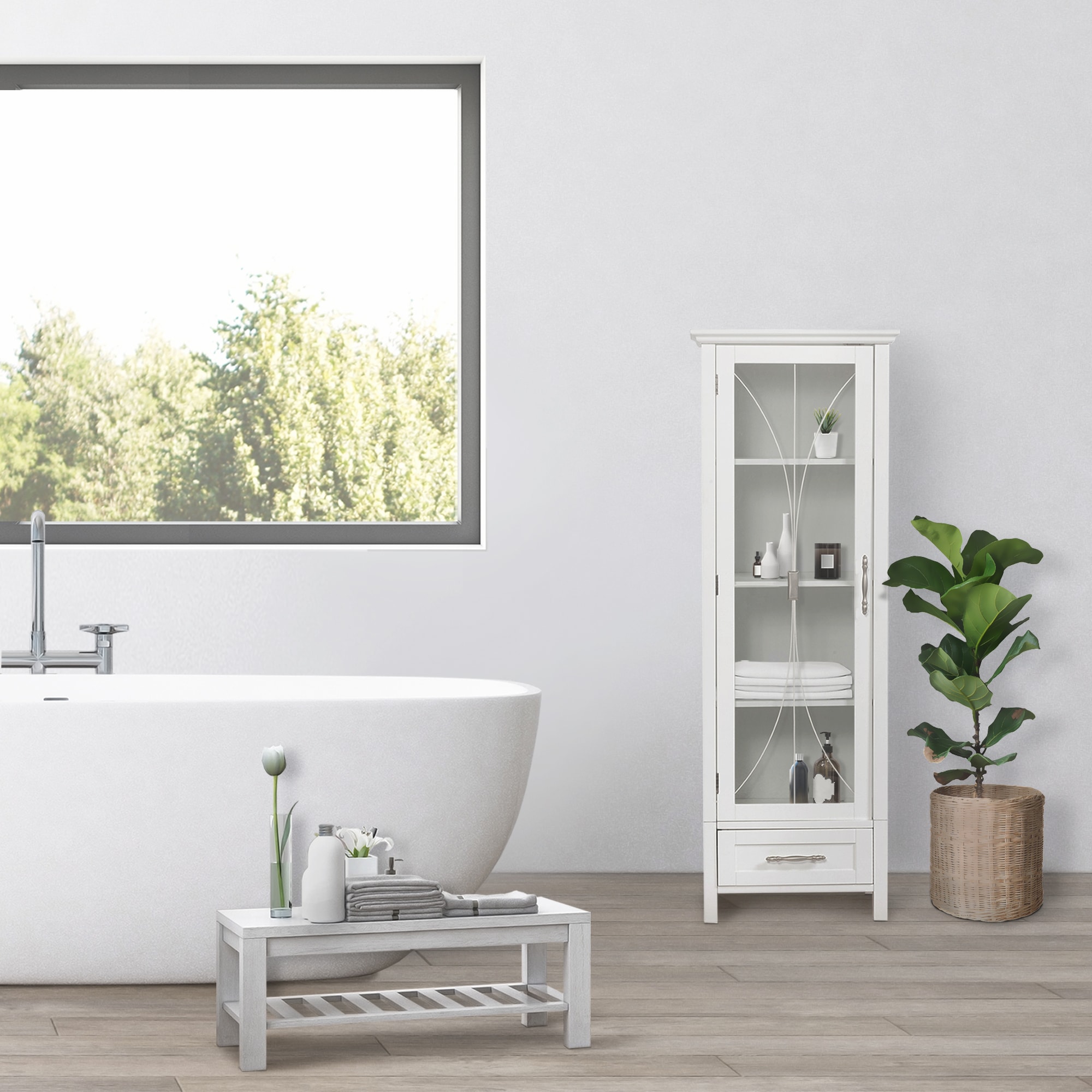Delaney White Adjustable Shelving Linen Tower Cabinet