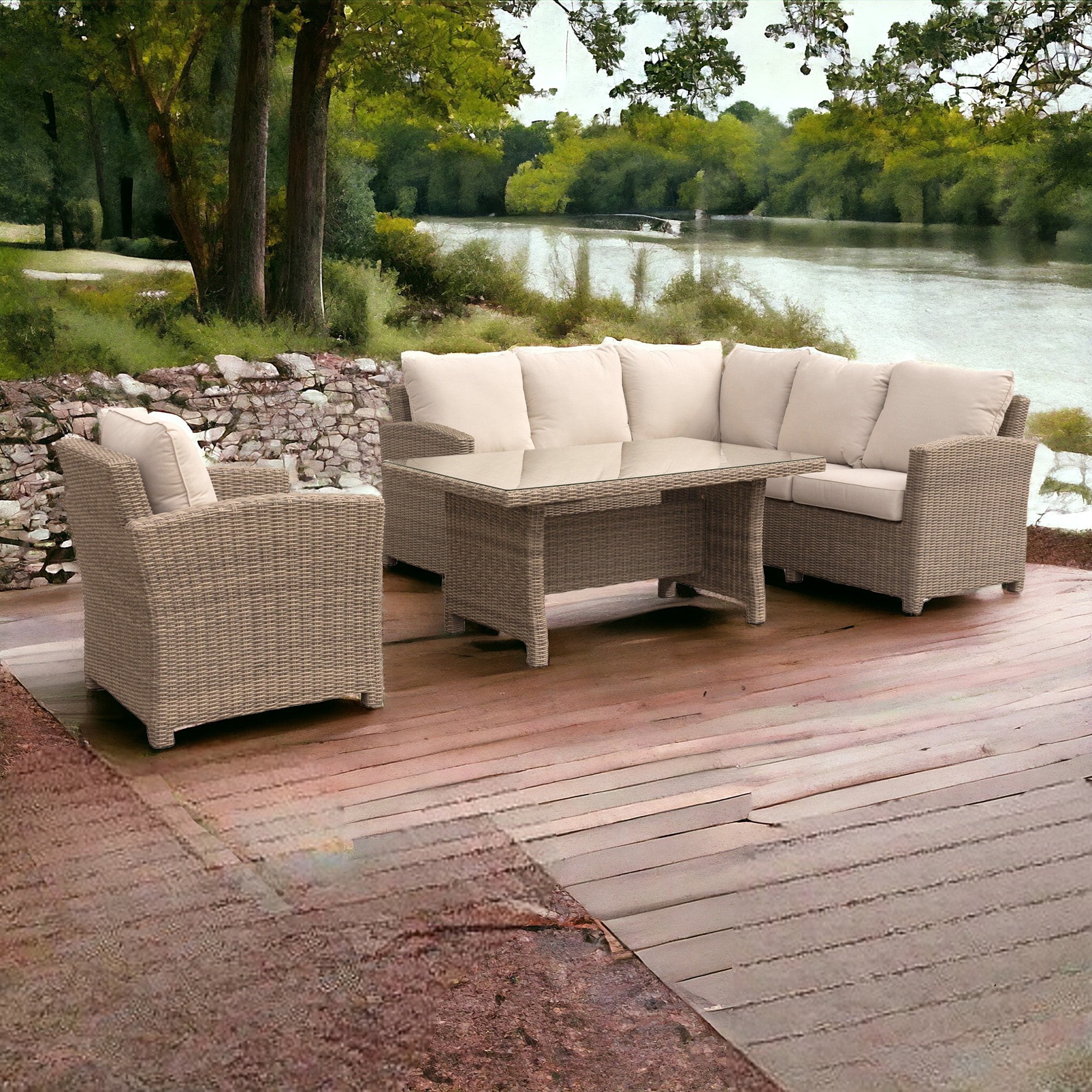 Courtyard Casual 5842 Capri 5-Piece Wicker Patio Conversation Set with Tan Cushions
