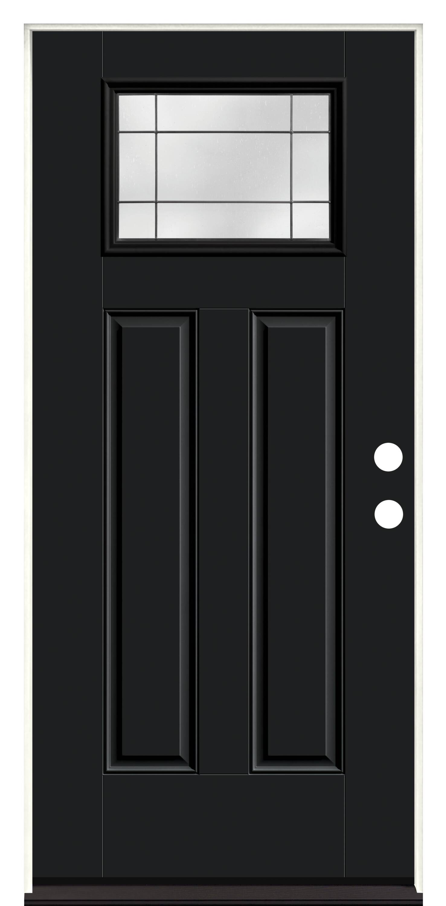 Therma Tru TT653643 Grid 36-in x 80-in x 4-9/16-in Fiberglass Craftsman Right-hand outswing Black Painted Prehung Front Door Insulating core