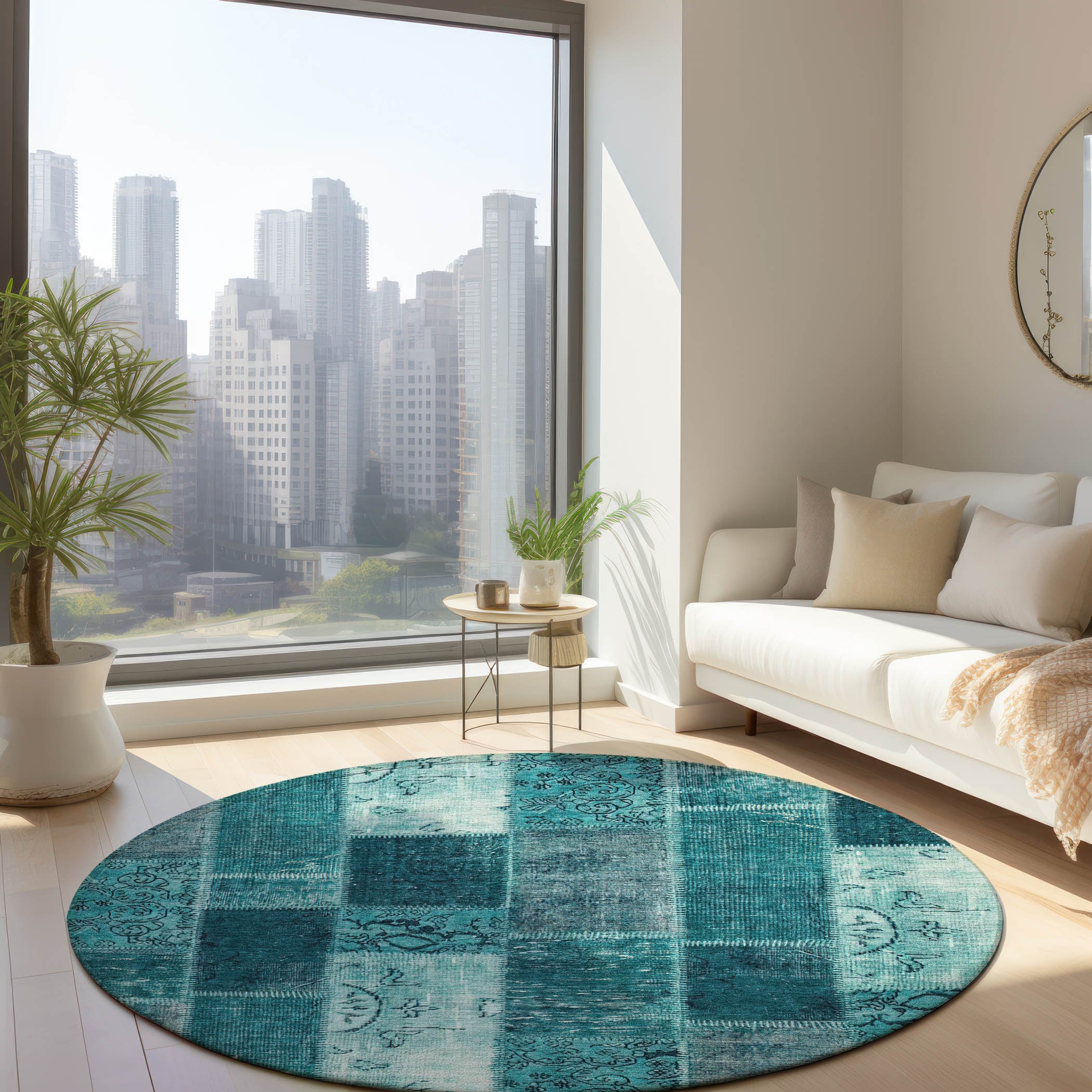 Addison Rugs ACN631TE8RO Chantille ACN631TE 8 x 8 (ft) Polyester Teal Round Indoor/Outdoor Geometric Machine washable Area rug