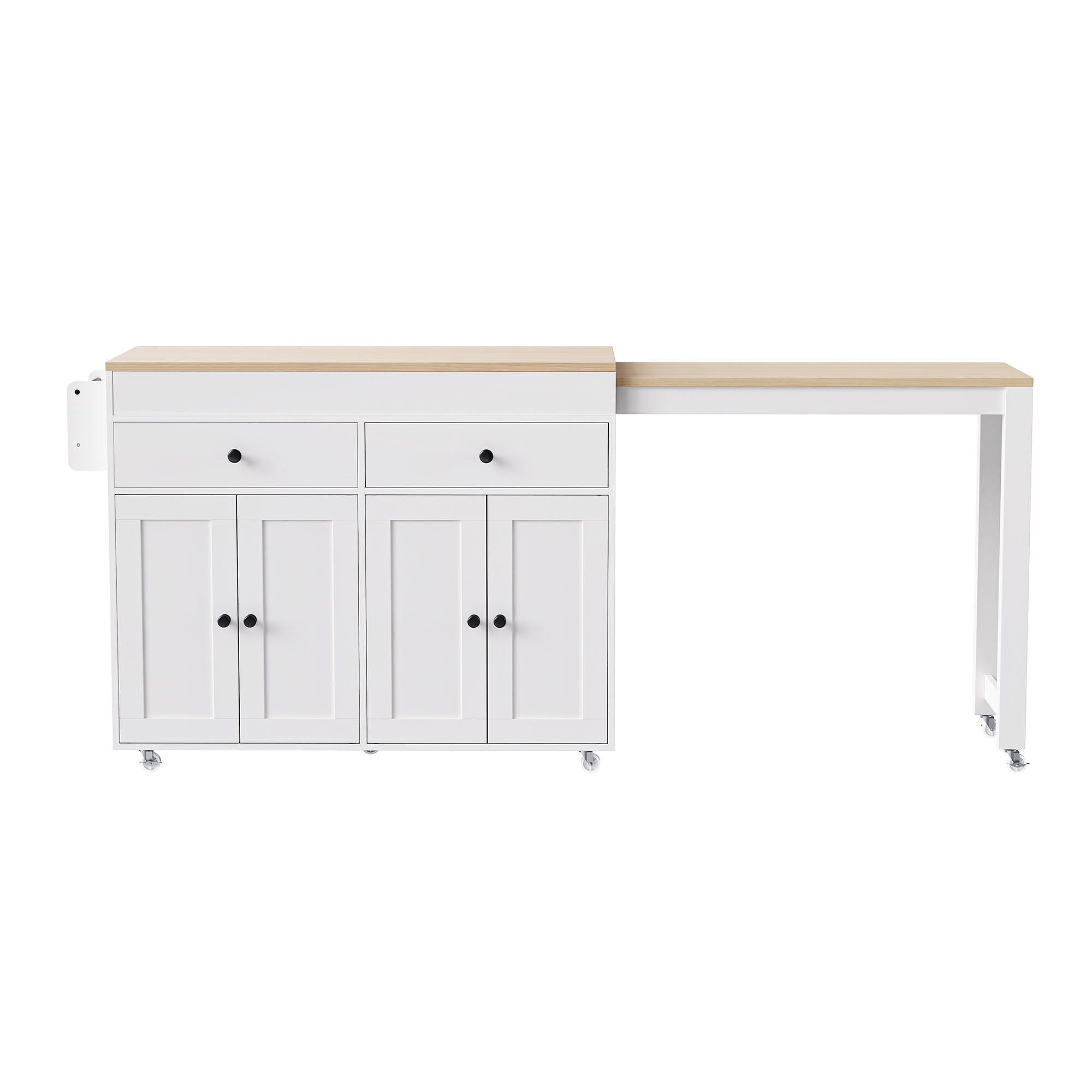 Bybafun White Mdf Base with Mdf Top Rolling Kitchen Island (17.7-in x 53.5-in x 36.5-in)