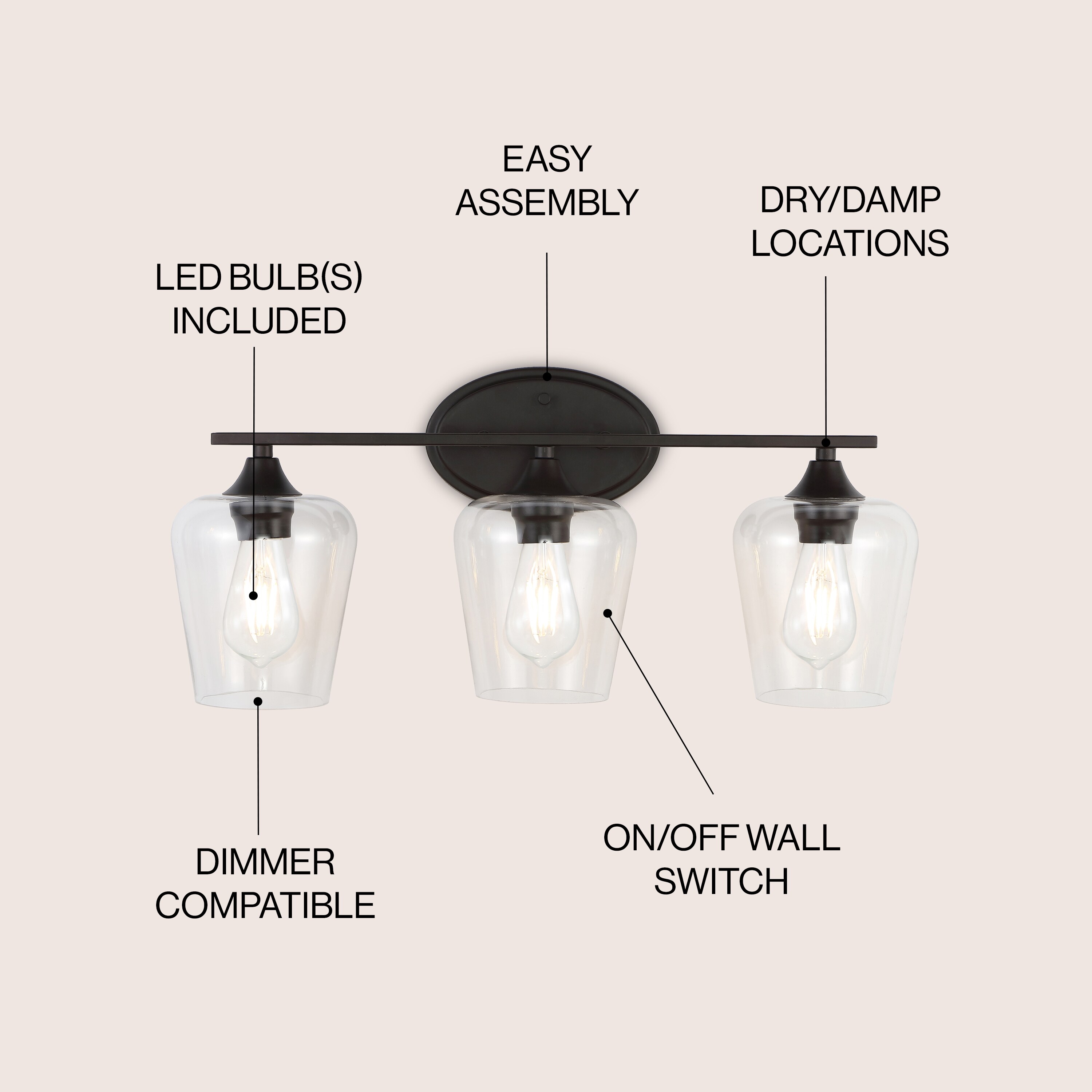 Jayne Rustic French Country 23" Oil-Rubbed Bronze 3-Light LED Vanity Light