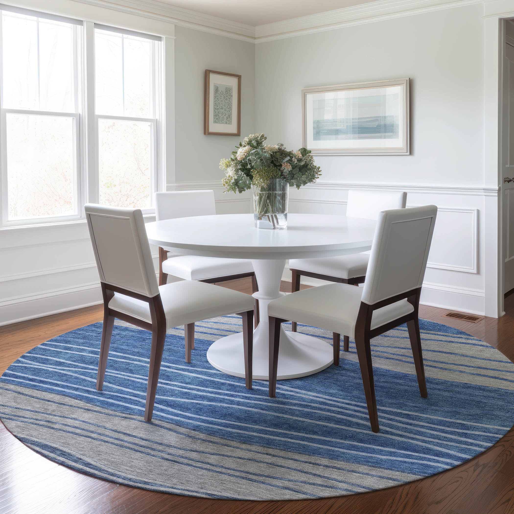 Addison Rugs ACN735BU8RO Chantille ACN735BU 8 x 8 (ft) Polyester Blue Round Indoor/Outdoor Geometric Machine washable Area rug
