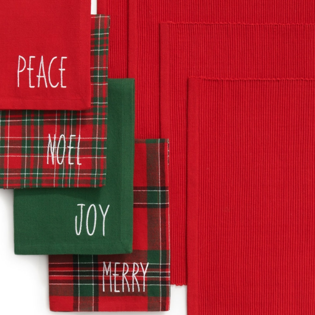 Festive Red and Green Cotton Holiday Placemat and Napkin Set