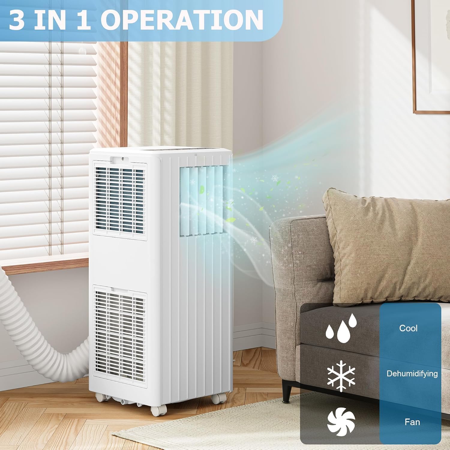 Qeetex LSAPHO0XHWW41K 8000 BTU Portable Air Conditioner White with Remote Control Dehumidifier and Fan for Rooms up to 350 Sq.Ft
