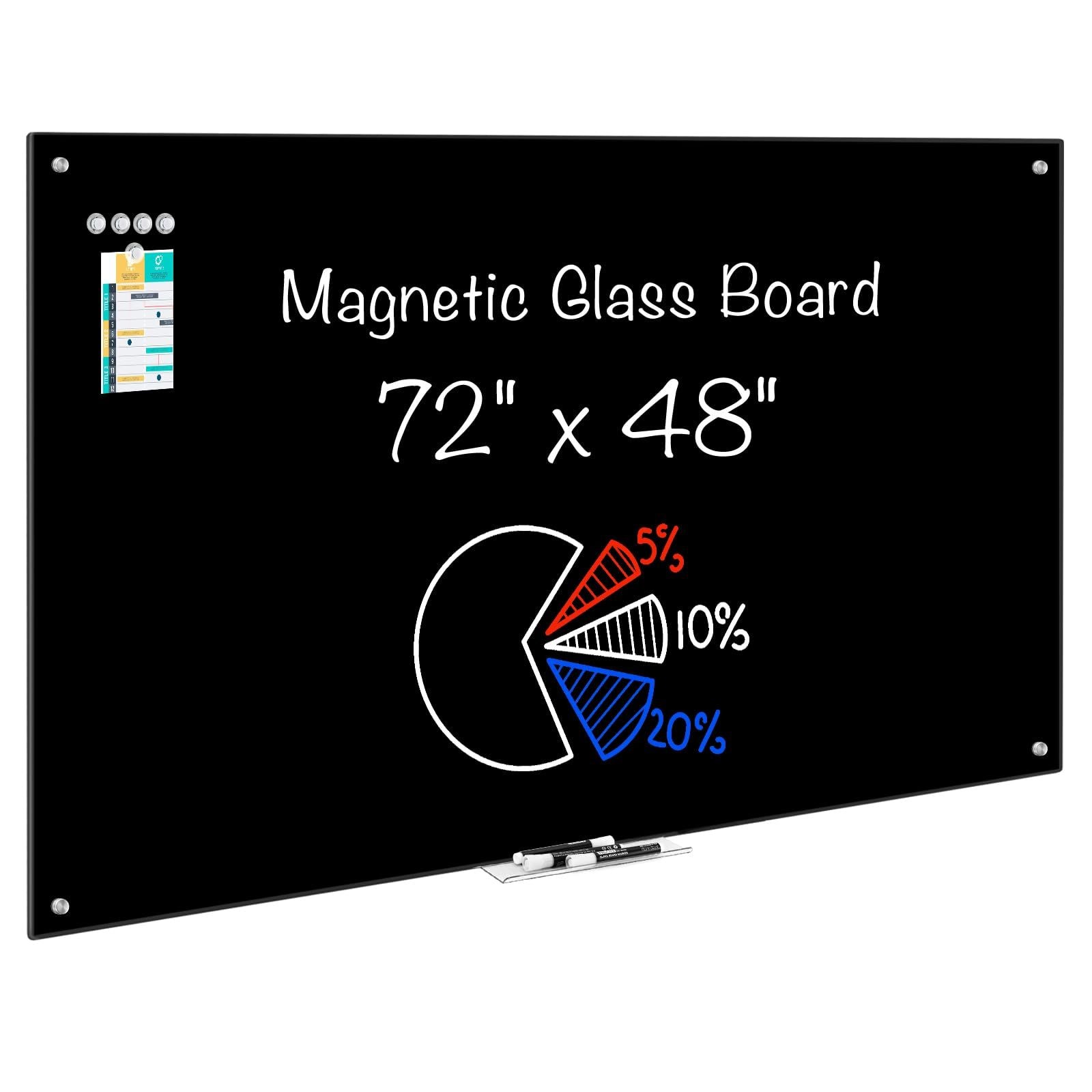 Maxtek  72-in W x 48-in H Wall-Mounted Black Magnetic Glass Dry Erase Board