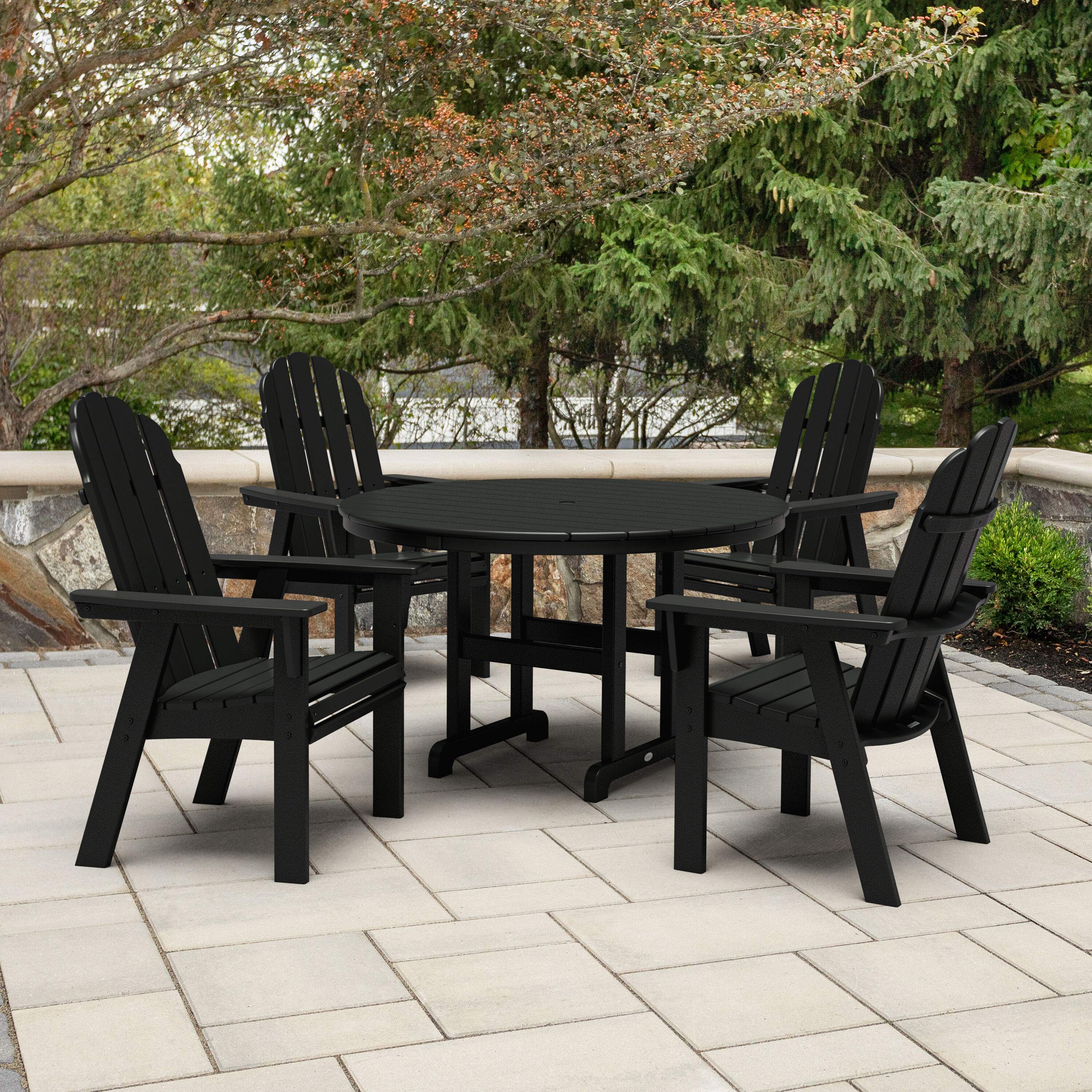 allen + roth by POLYWOOD PWS2727-1-BL Oakport 5 -Piece Black Patio Dining Set Plastic Round Table with 4 Stationary Chairs
