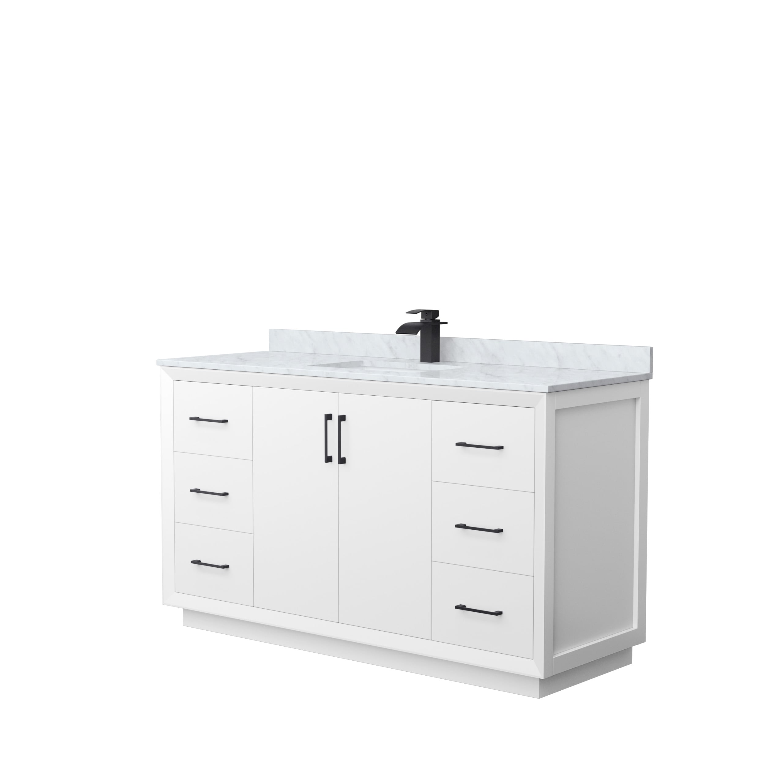 Wyndham Collection WCF414160SWBCMUNSMXX Strada 60-in White with Matte Black Trim Undermount Single sink Bathroom Vanity with White Carrara marble Natural marble Top