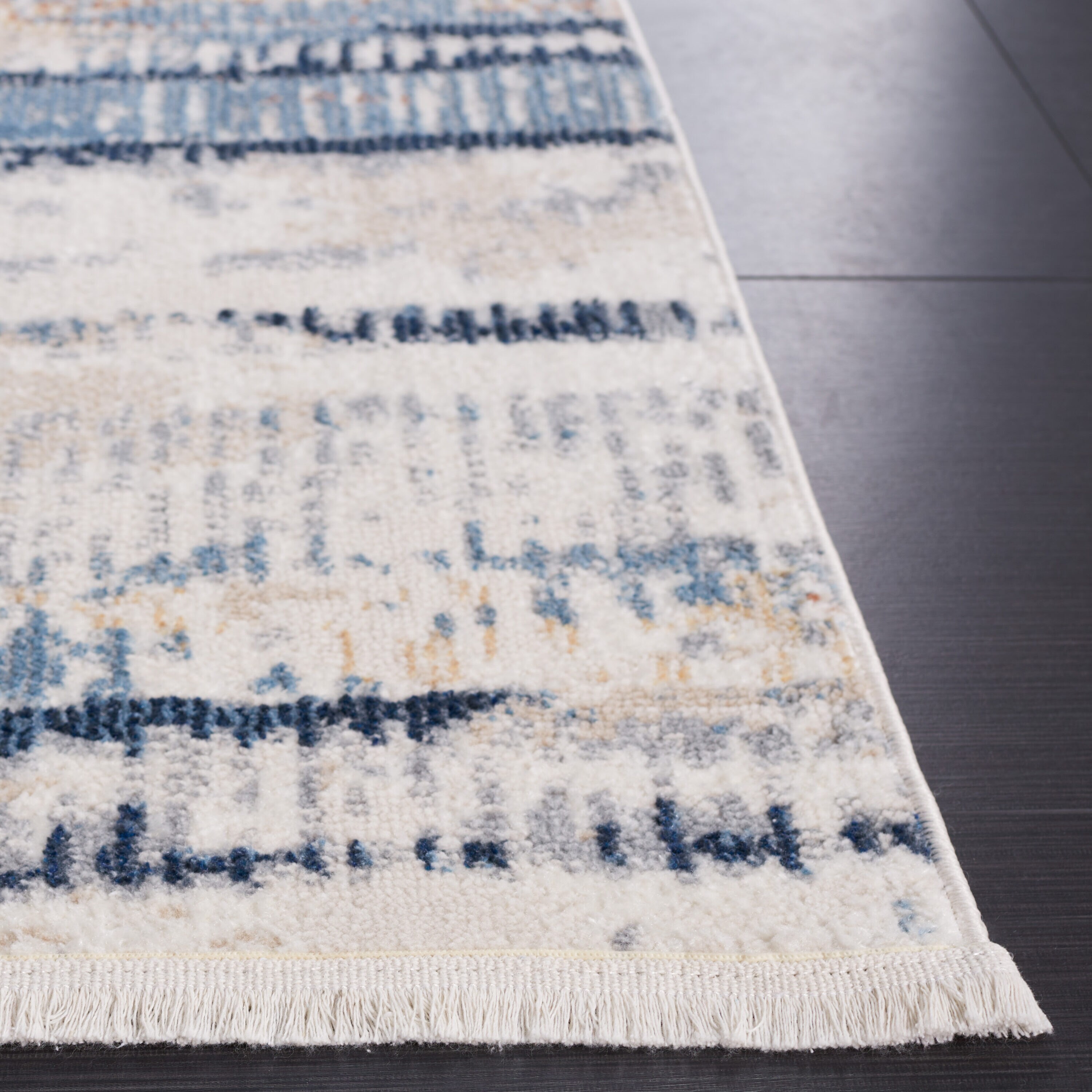Bayside Blue and Gold Square Synthetic Area Rug