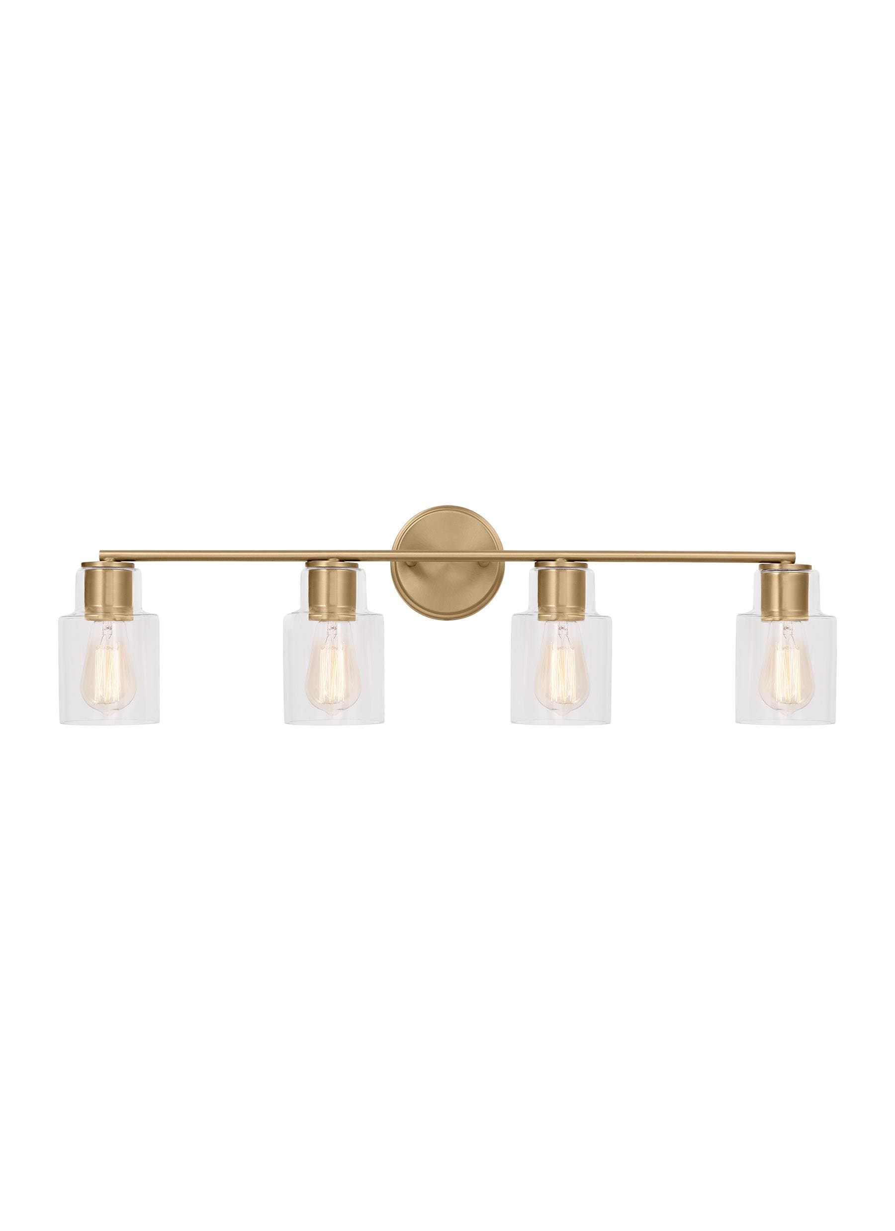 Satin Brass and Clear Glass 4-Light Vanity Fixture