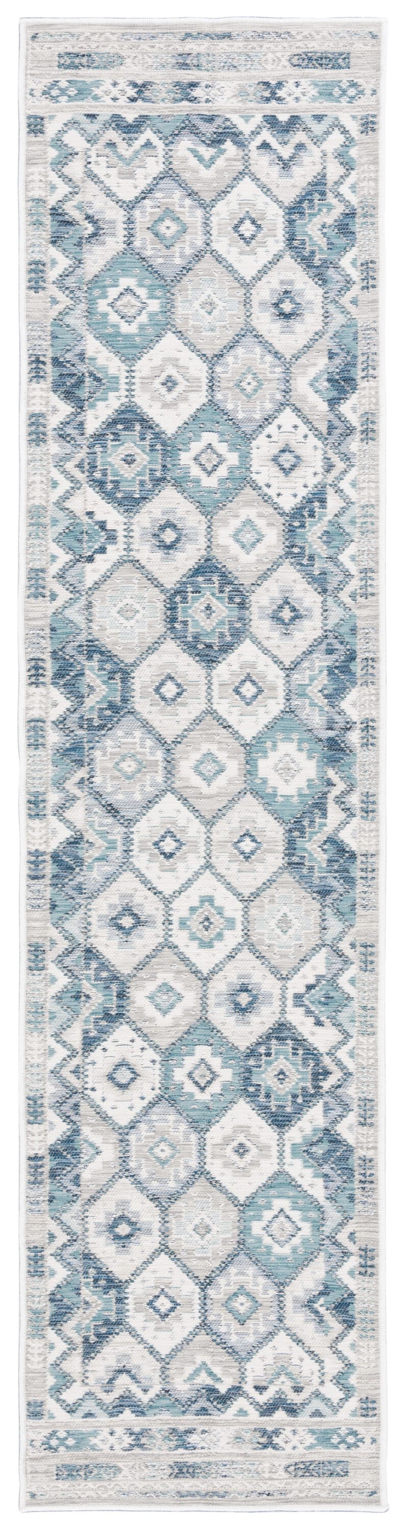 Safavieh SUN630F-28 2 x 8 (ft) Loomed Polyester/Polypropylene Gray/Blue Ivory Rectangular Indoor/Outdoor Geometric Mid-Century Modern Runner rug