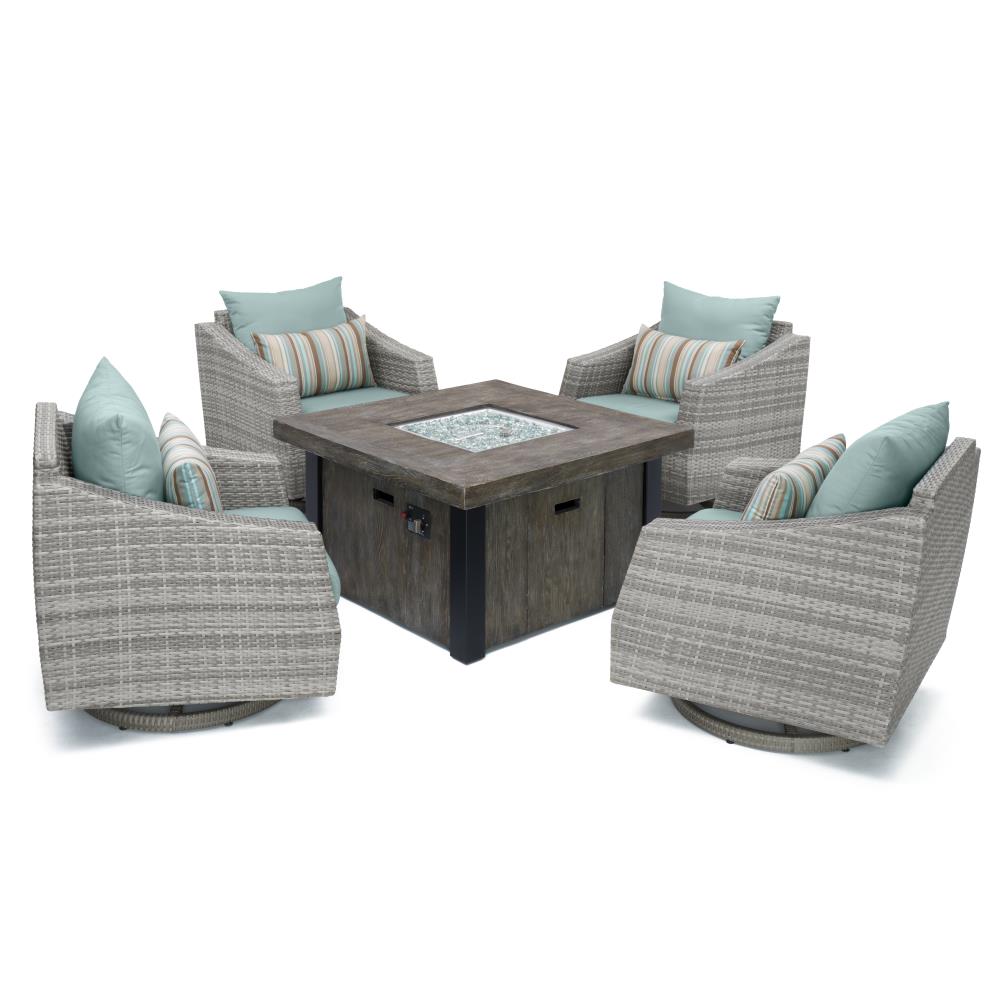 RST Brands OP-PECLB5MFT-CNS-BLS Cannes 5-Piece Wicker Patio Conversation Set with Blue Sunbrella Cushions