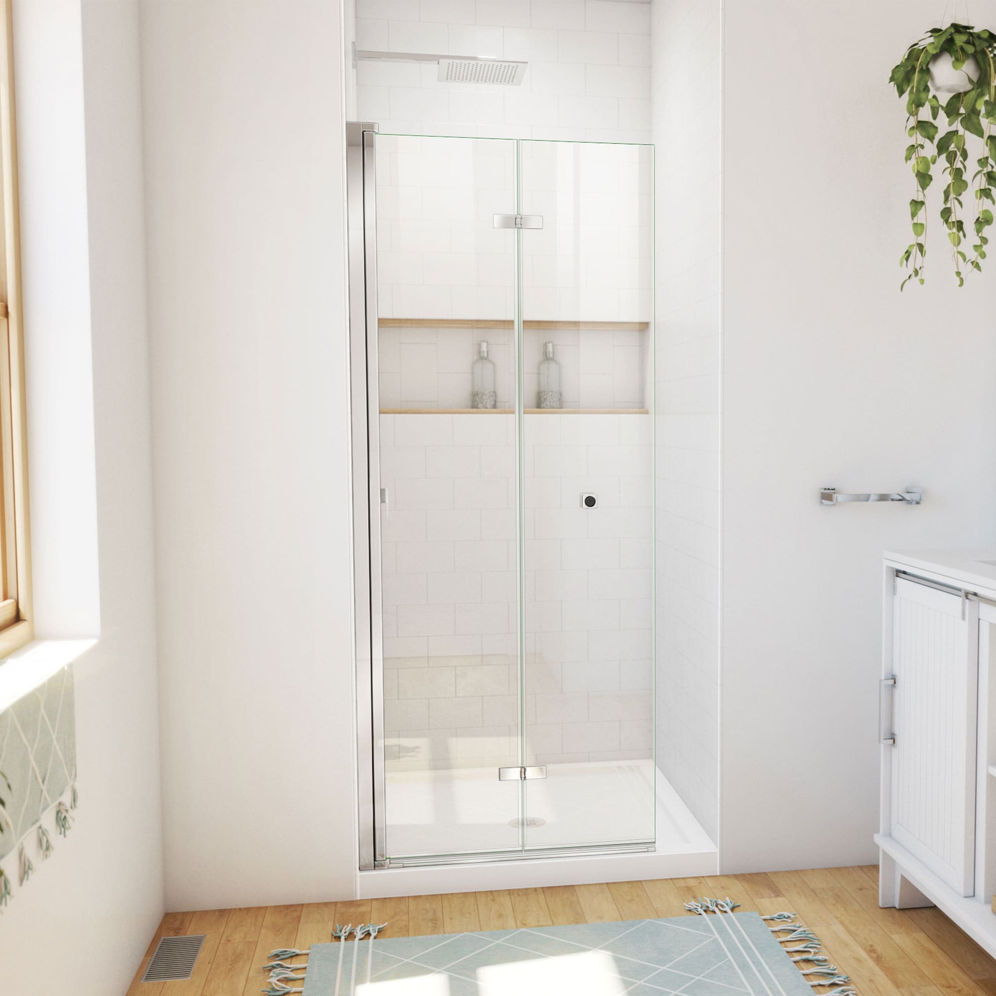 DreamLine DL-6528QC-01 Aqua-Q Fold 2 -Piece 36-in W x 36-in L x 75-in H Square Alcove shower kit ( Center Drain) Base and Door Included Chrome Hardware Included