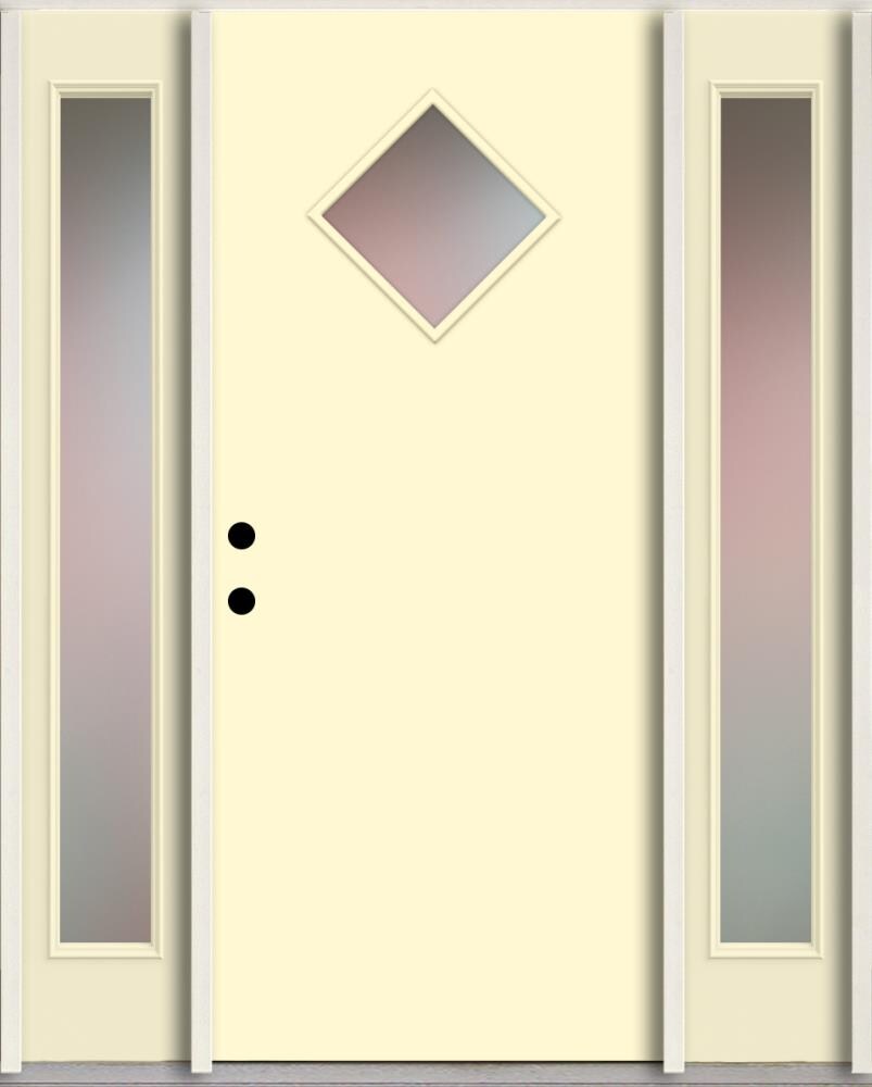 RELIABILT LO1067215 Spotlights 60-in x 80-in x 4-5/8-in Fiberglass 1/4 lite Right-hand inswing Bisque Paint Painted Prehung Front Door with Sidelights Insulating core